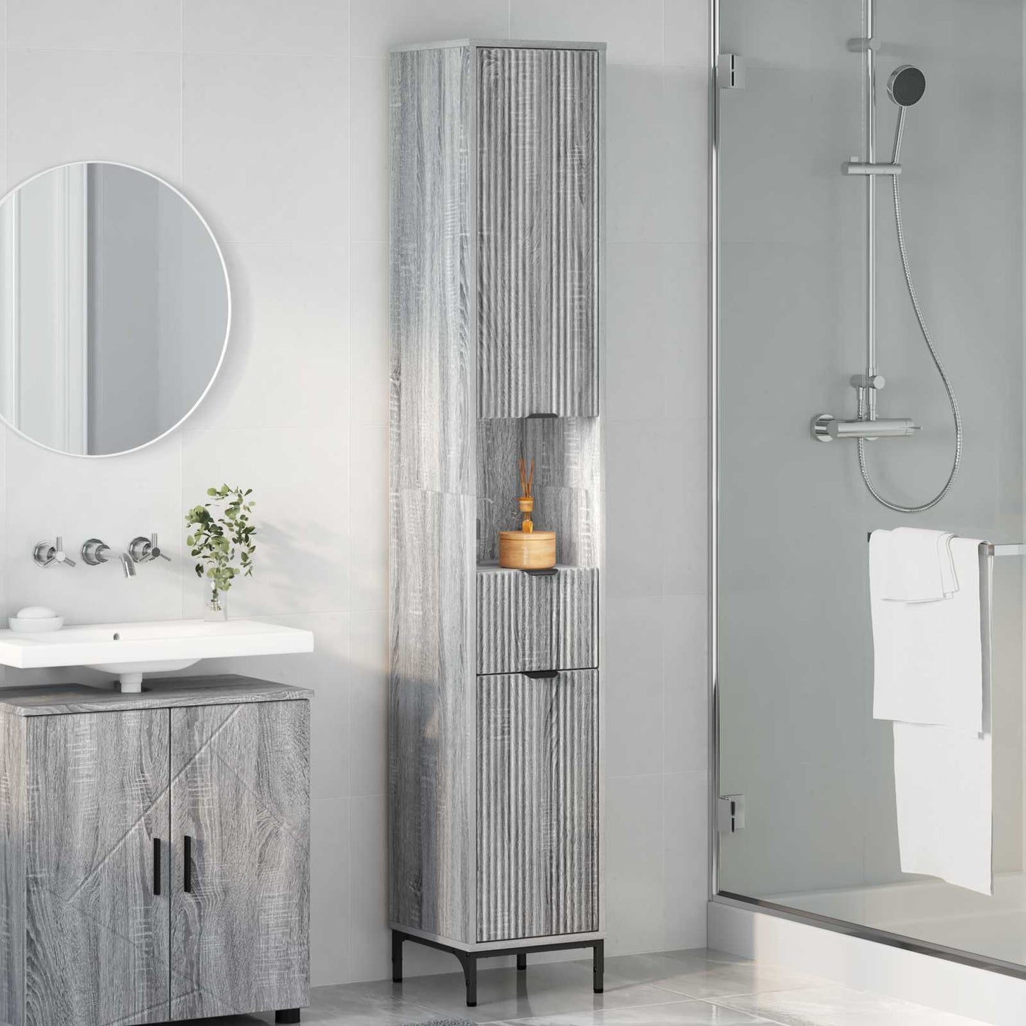 Bathroom Cabinet with Drawer Grey Sonoma 31.5 x 33 x 190 cm