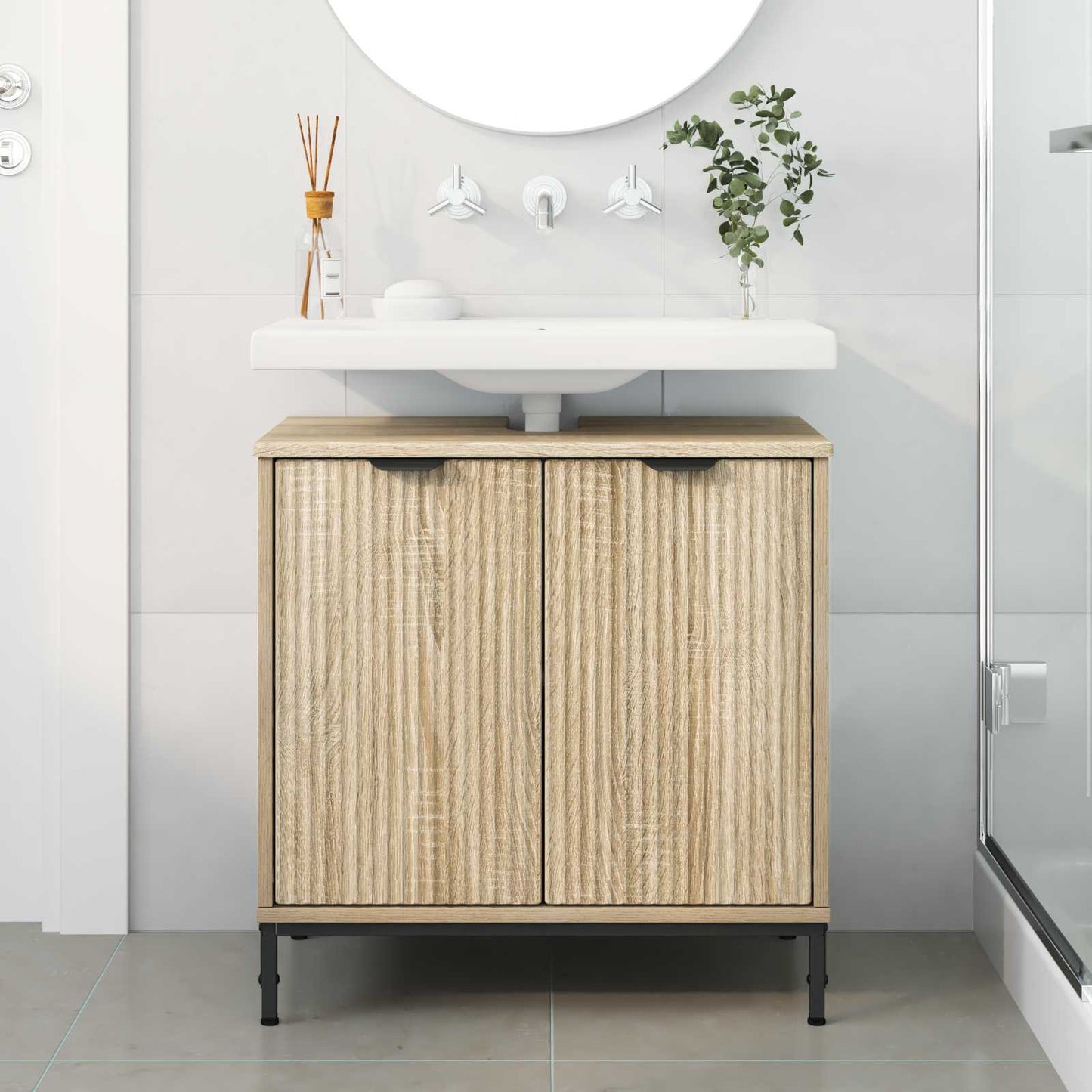 Bathroom Sink Cabinet with Door Sonoma Oak 60.5 x 33.5 x 61 cm