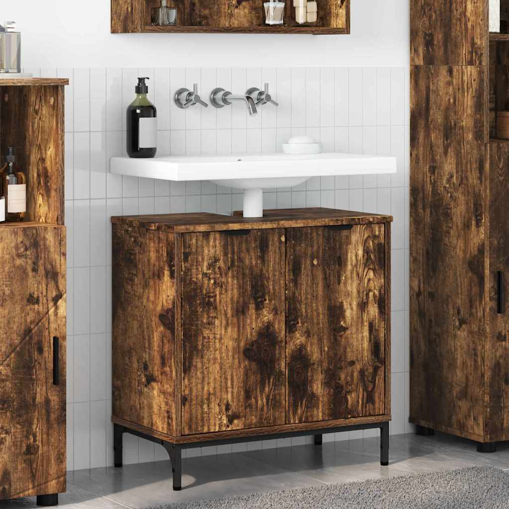 Bathroom Sink Cabinet with Door Smoked Oak 60.5 x 33.5 x 61 cm