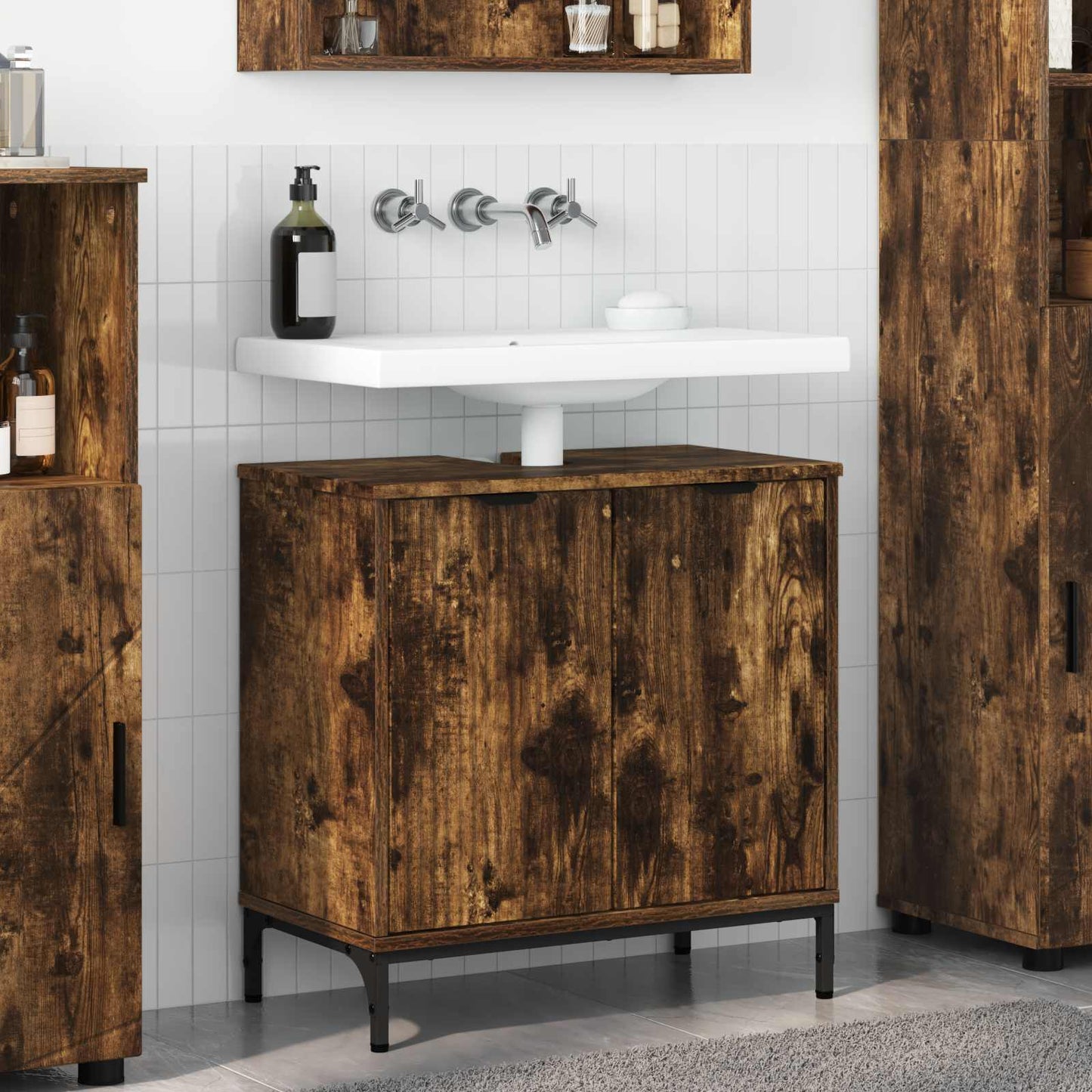 Bathroom Sink Cabinet with Door Smoked Oak 60.5 x 33.5 x 61 cm
