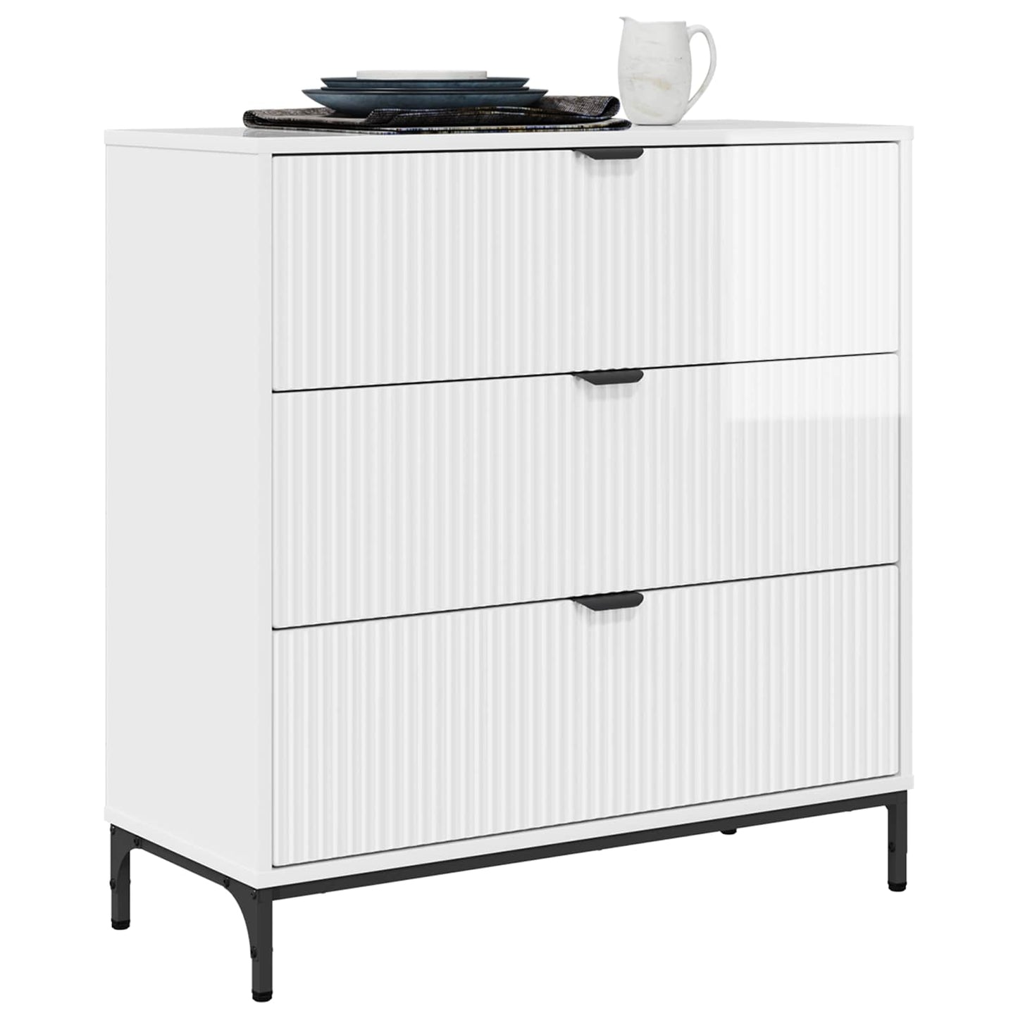 Sideboard High Gloss White 79.5 x 33 x 82 cm Engineered Wood