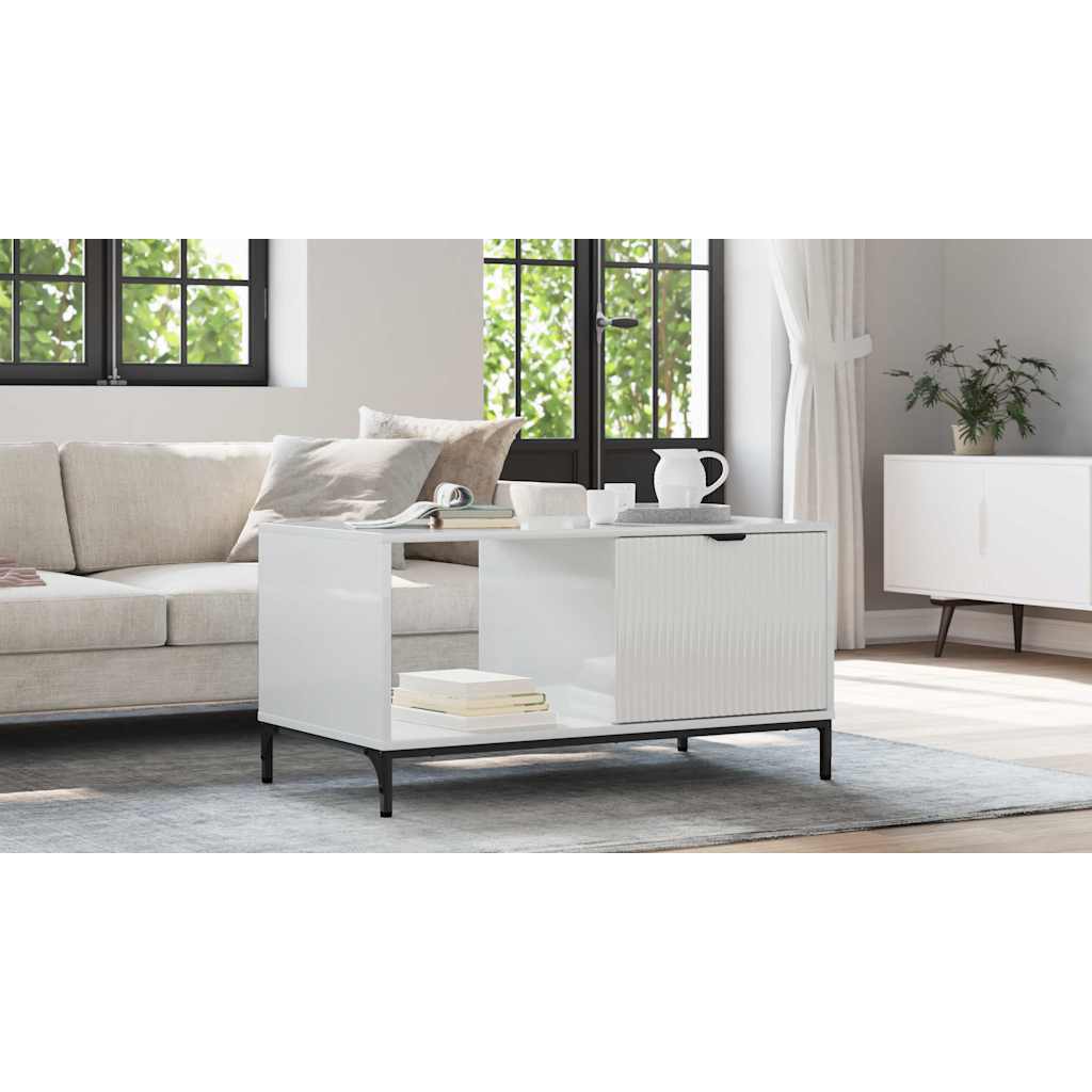 Coffee Table High Gloss White 90 x 49 x 46 cm Engineered Wood