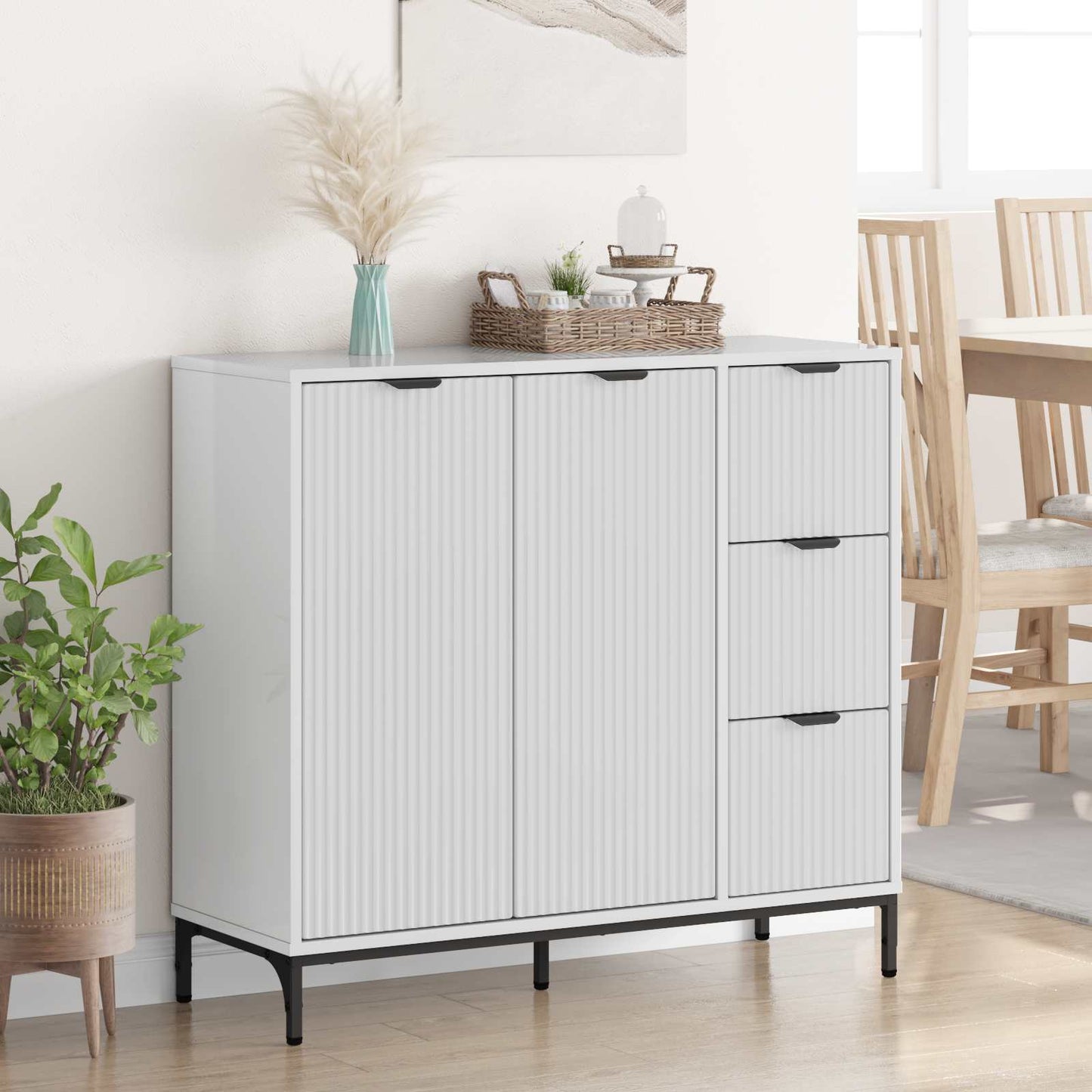 Sideboard High Gloss White 89.5 x 33 x 82 cm Engineered Wood