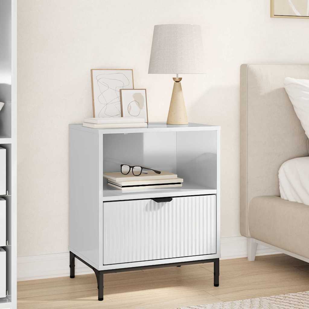 Bedside Cabinet with Drawer High gloss white 49 x 36 x 61 cm
