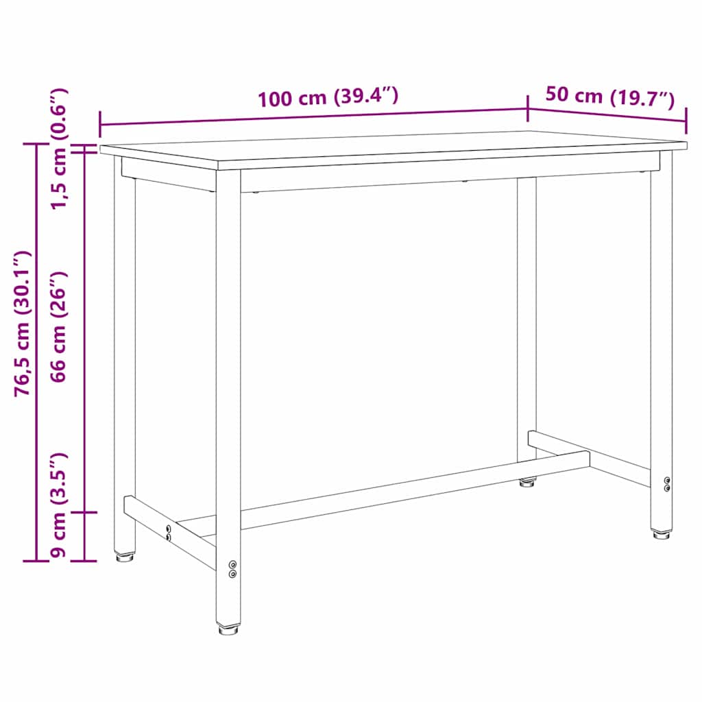 Table Black Oak 100 x 50 x 76.5 cm Engineered Wood and Steel