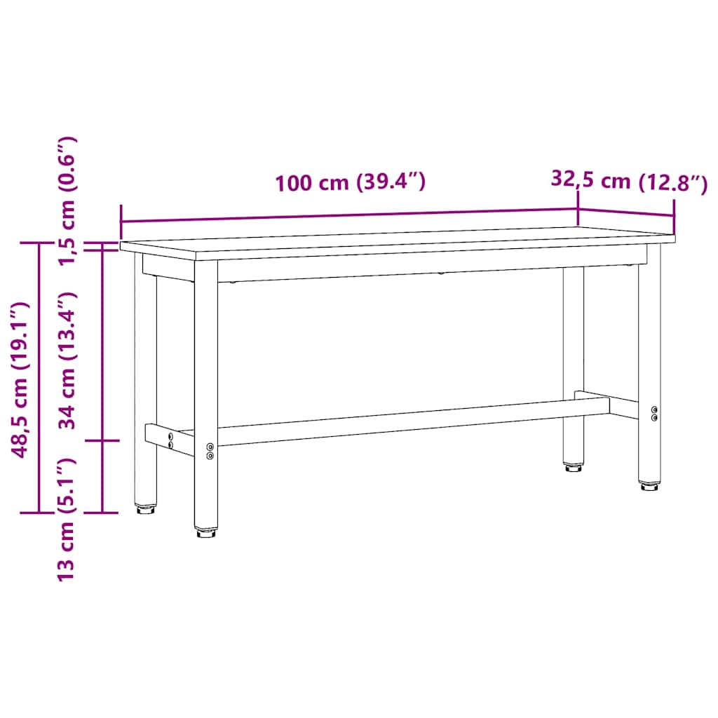 Dining Bench 100 x 32.5 x 48.5 cm 2 pcs
