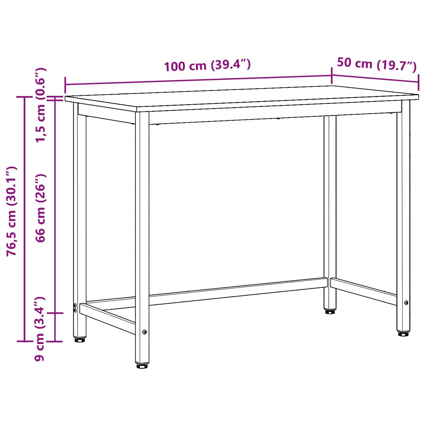 Table Grey Sonoma 100 x 50 x 76.5 cm Engineered Wood and Steel