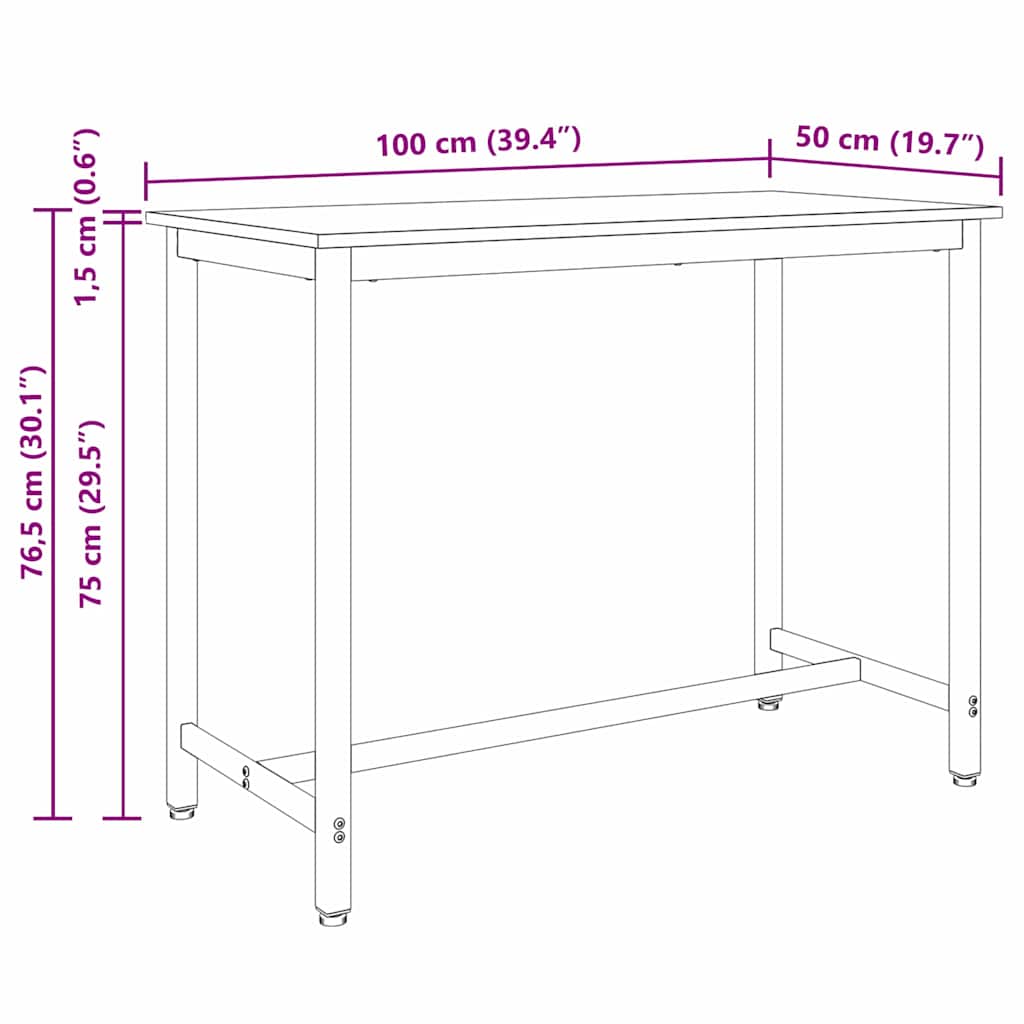 Table Black Oak 100 x 50 x 76.5 cm Engineered Wood and Steel