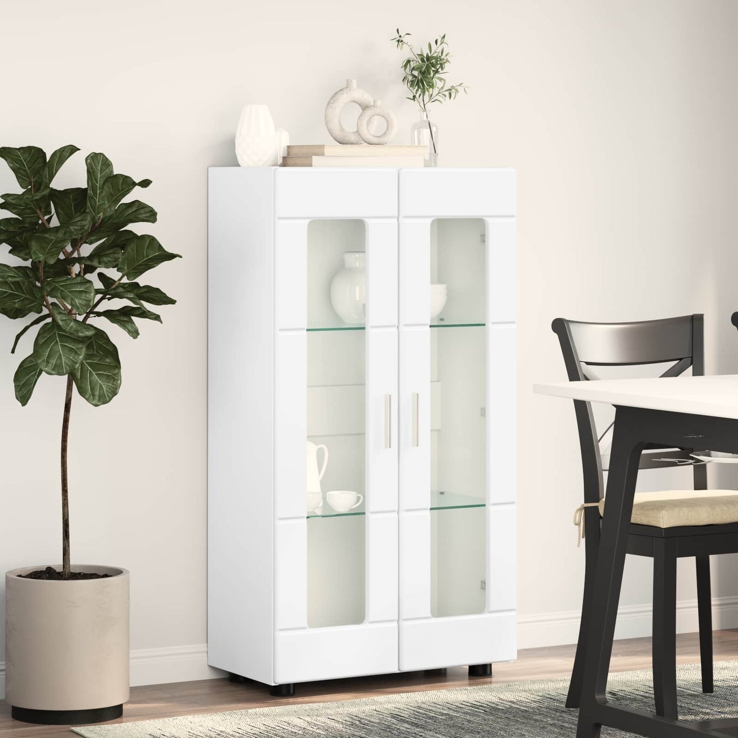 Sideboard with Shelf FLORIN High Gloss White 55.5 x 29 x 100 cm
