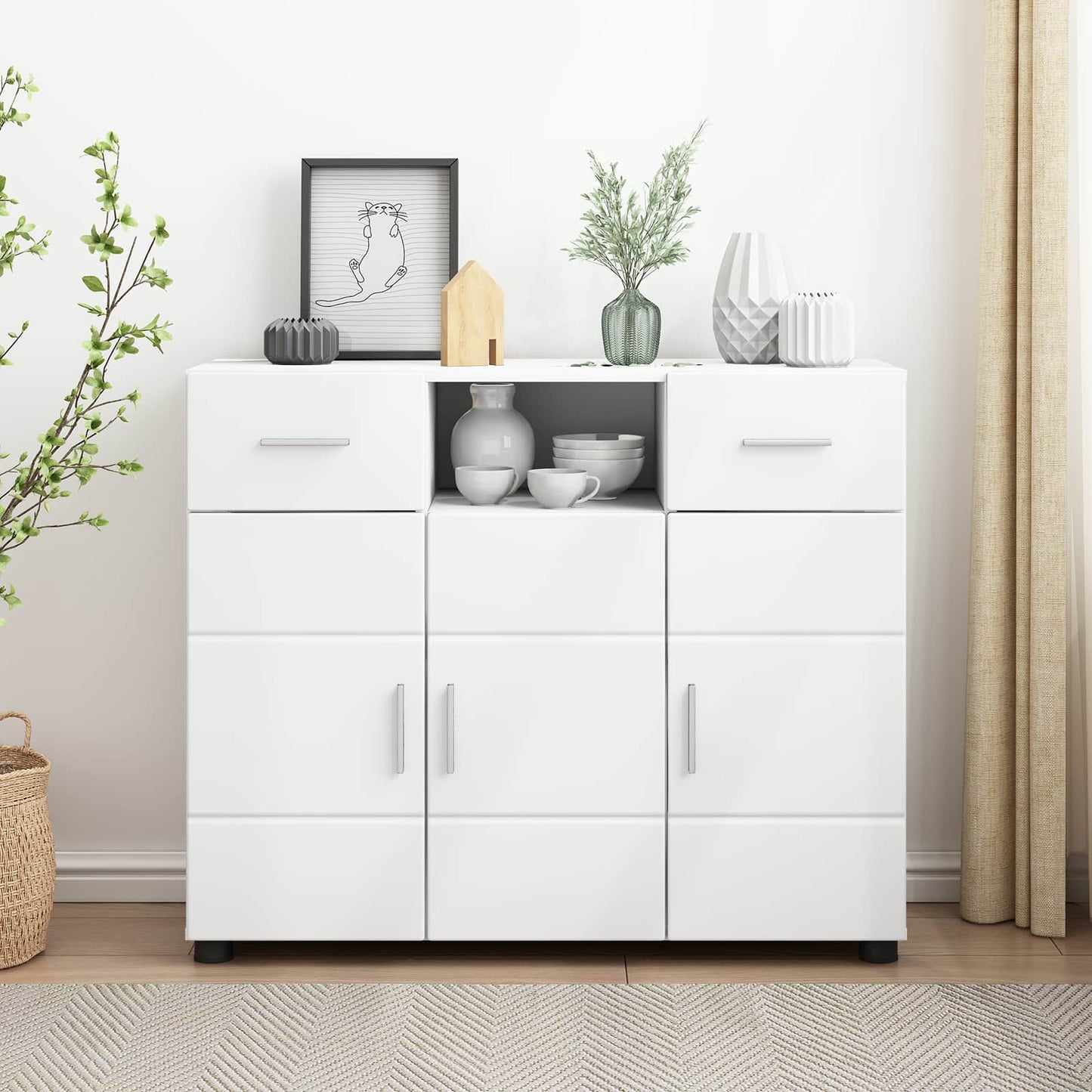 Wooden Cabinet White 88.5 x 30.5 x 73 cm Engineered Wood