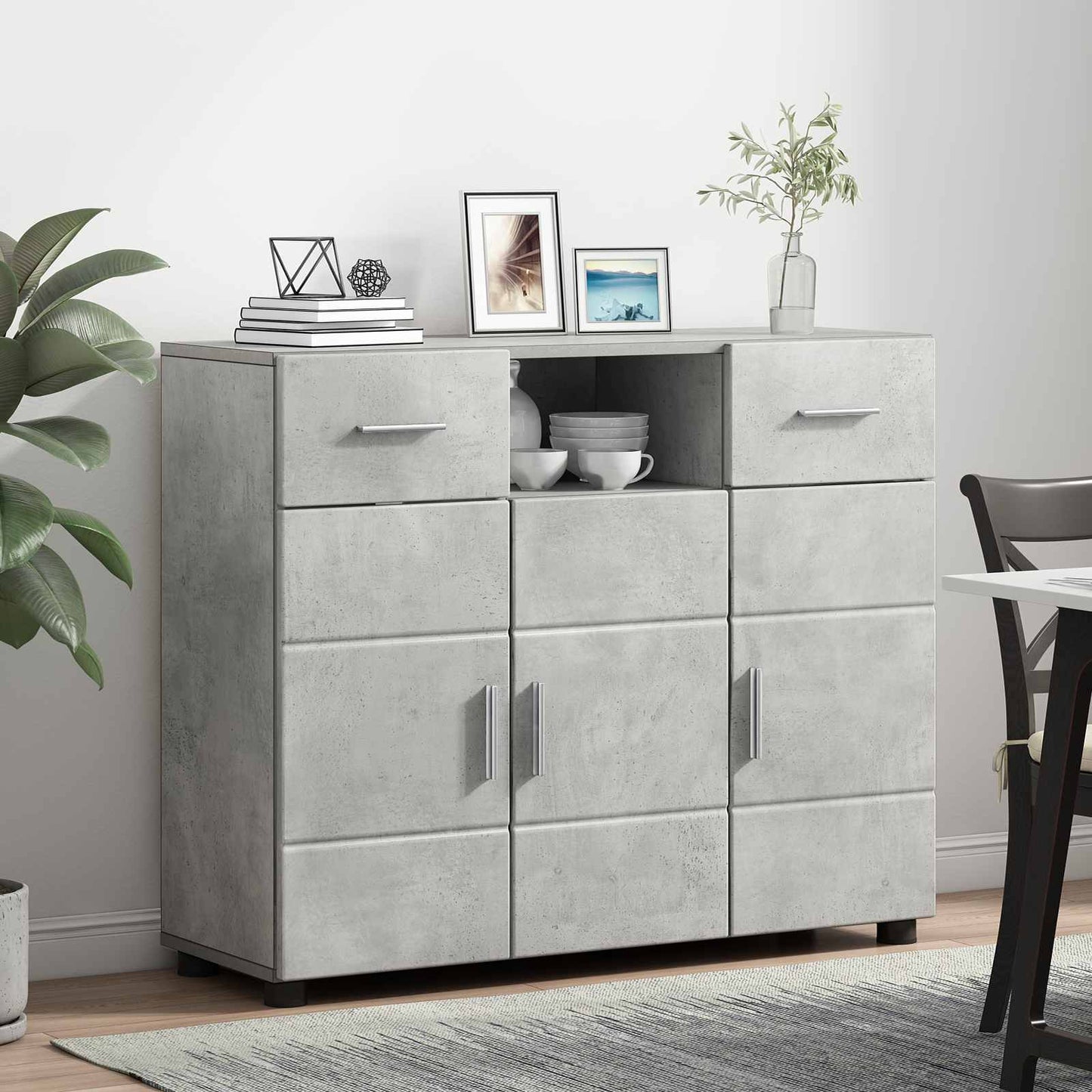 Wooden Cabinet with Drawer Concrete Grey 88.5 x 30.5 x 73 cm