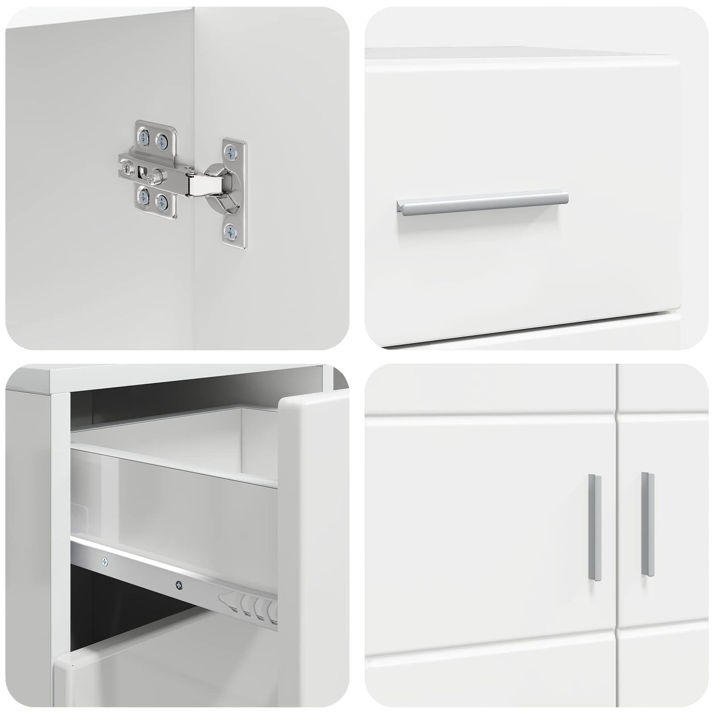 Wooden Cabinet with Drawer High Gloss White 88.5 x 30.5 x 73 cm