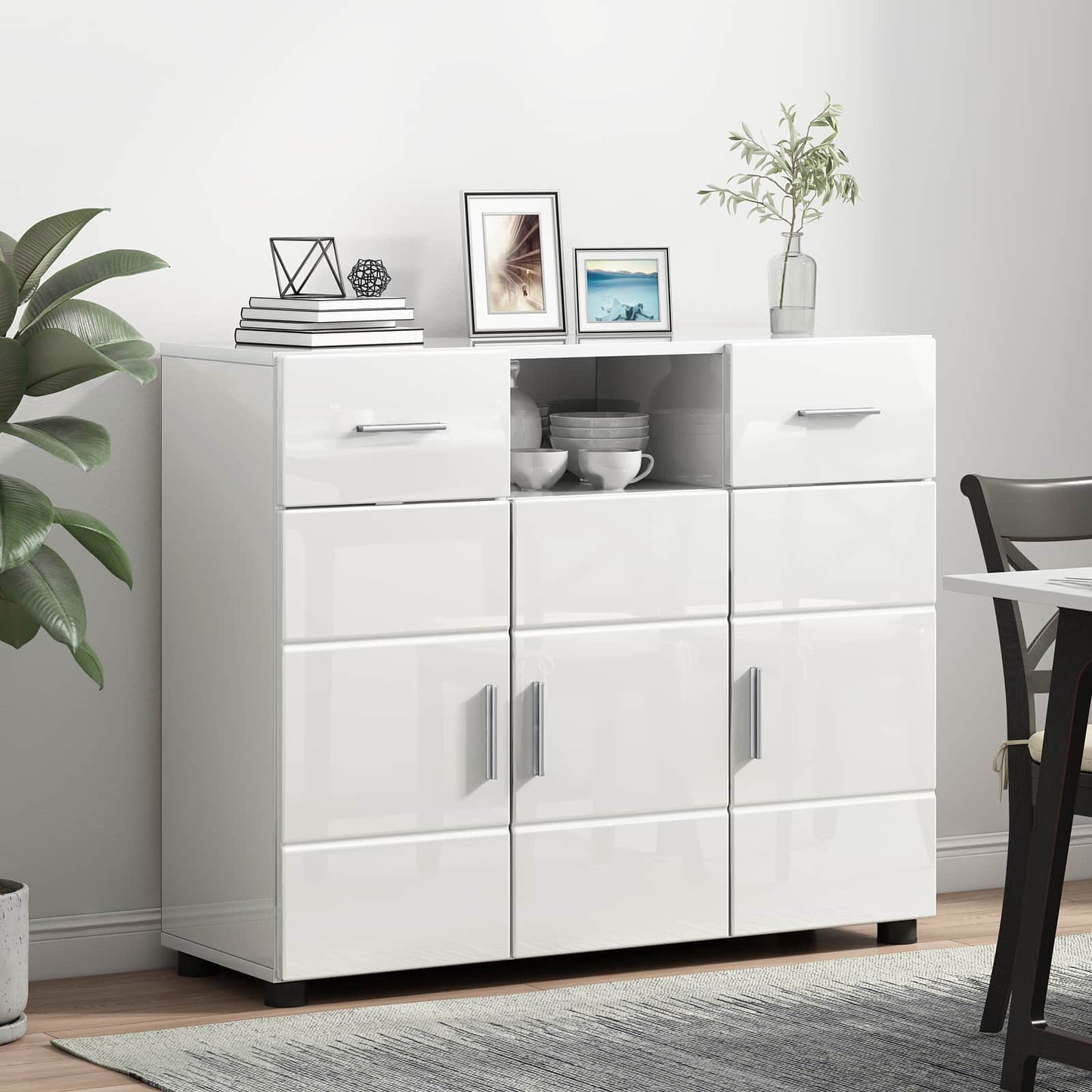 Wooden Cabinet with Drawer High Gloss White 88.5 x 30.5 x 73 cm
