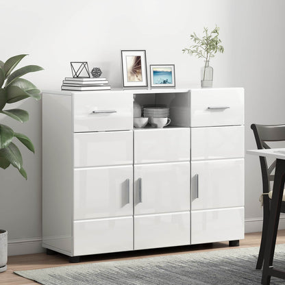 Wooden Cabinet with Drawer High Gloss White 88.5 x 30.5 x 73 cm
