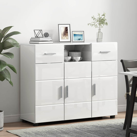 Wooden Cabinet with Drawer High Gloss White 88.5 x 30.5 x 73 cm