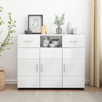 Wooden Cabinet with Drawer High Gloss White 88.5 x 30.5 x 73 cm