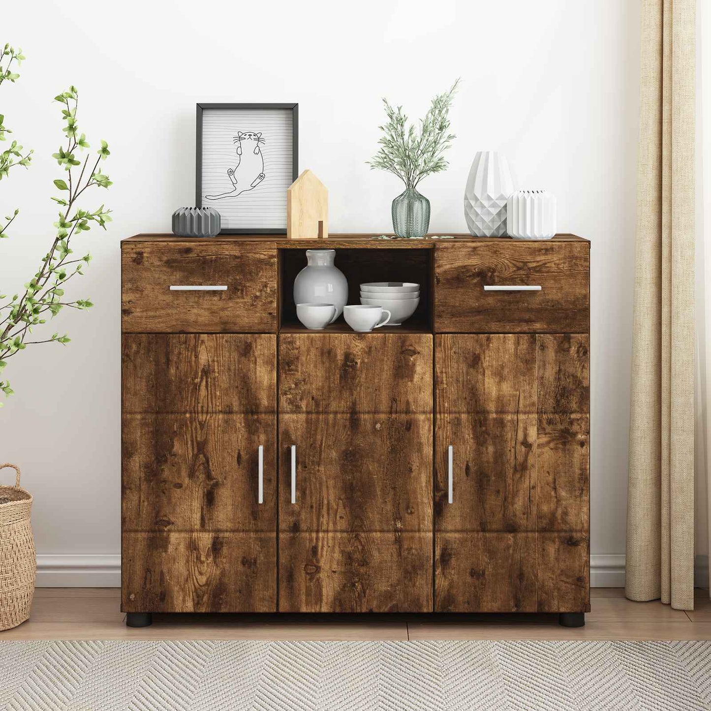 Wooden Cabinet Smoked Oak 88.5 x 30.5 x 73 cm Engineered Wood