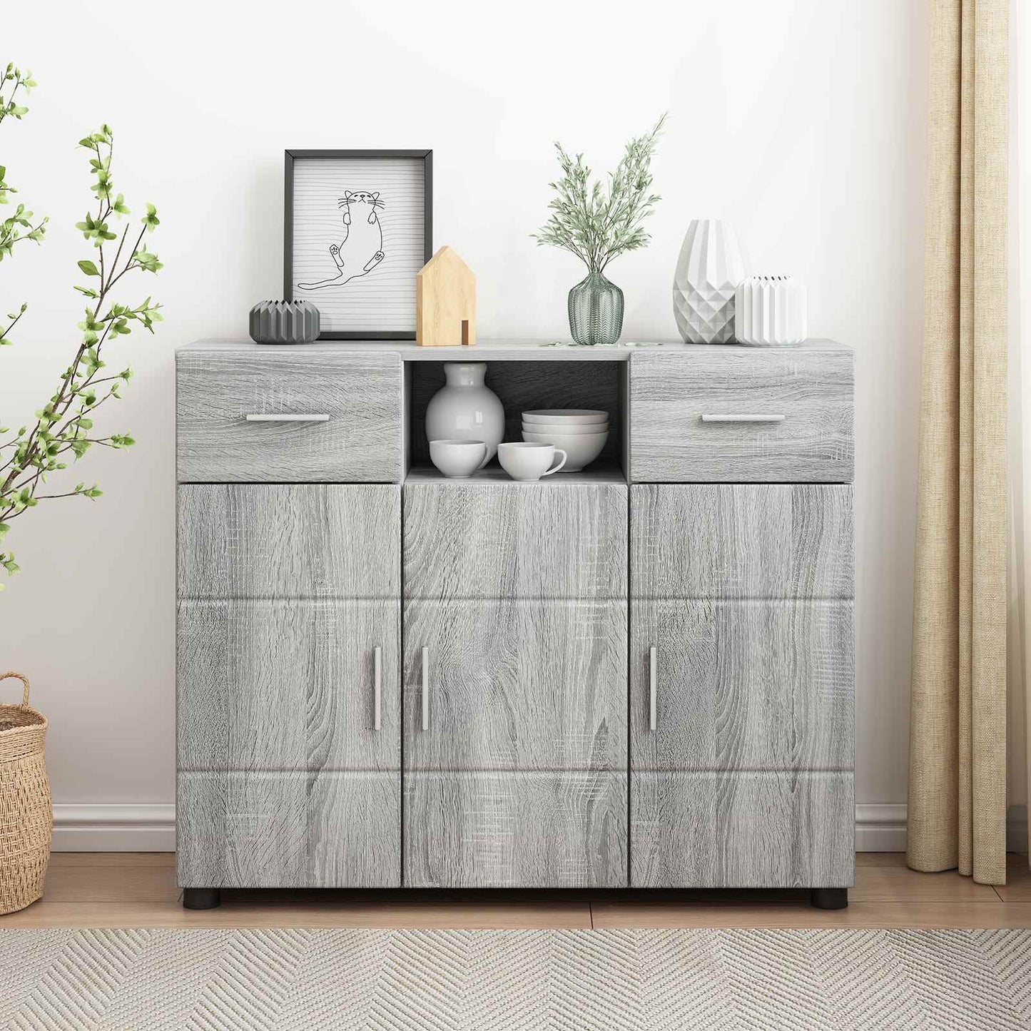 Wooden Cabinet Grey Sonoma 88.5 x 30.5 x 73 cm Engineered Wood