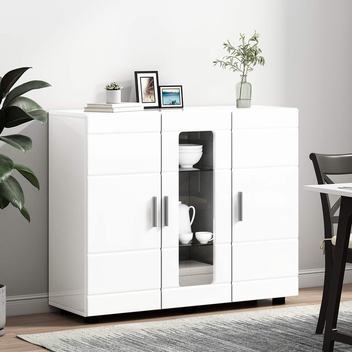 Wooden Cabinet High Gloss White Engineered Wood