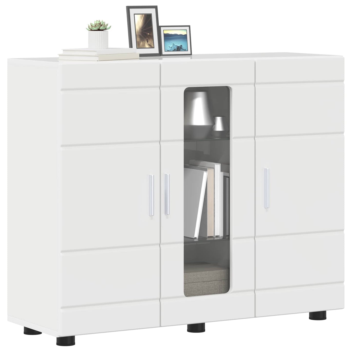 Wooden Cabinet High Gloss White Engineered Wood