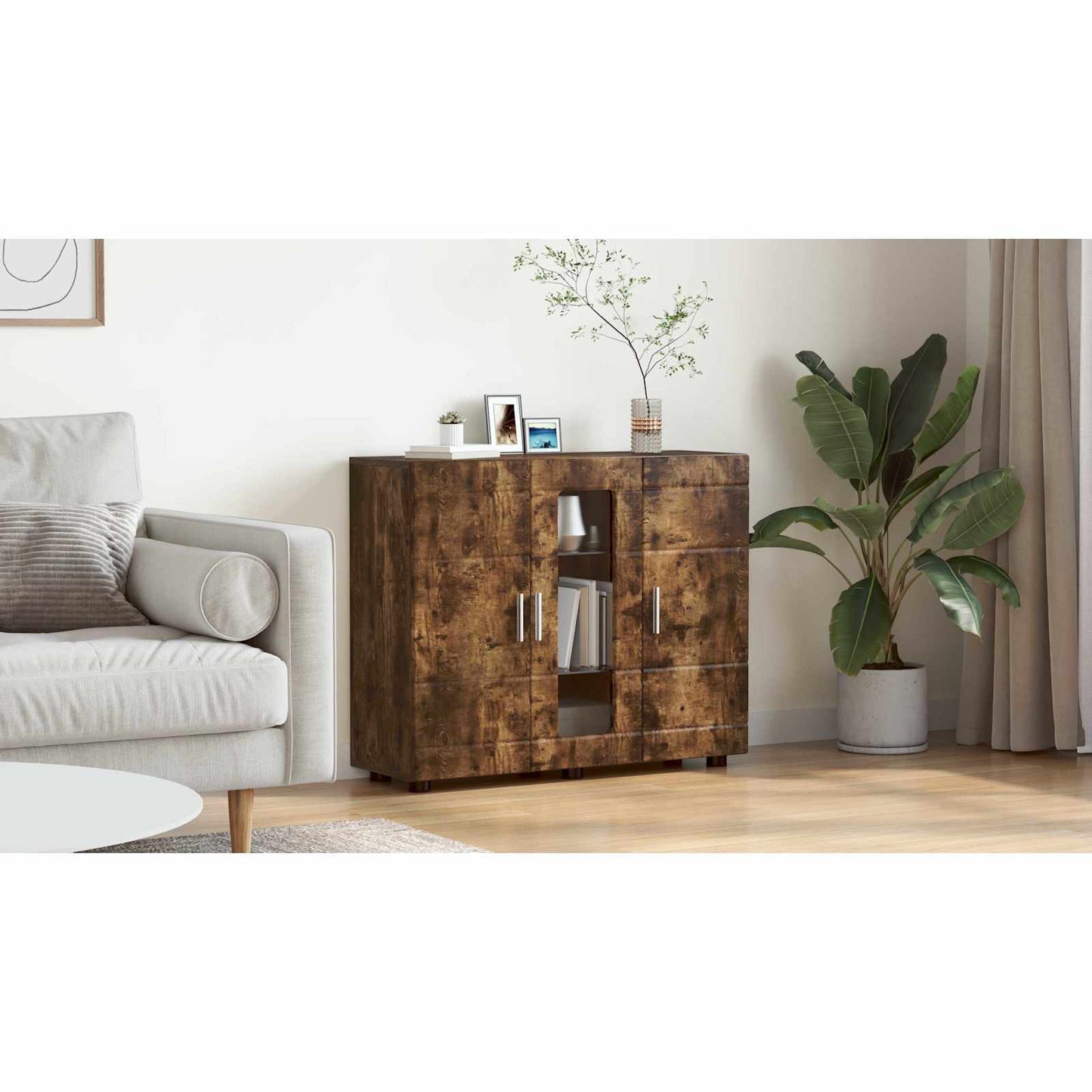 Wooden Cabinet Smoked Oak 88.5 x 30.5 x 73 cm Engineered Wood