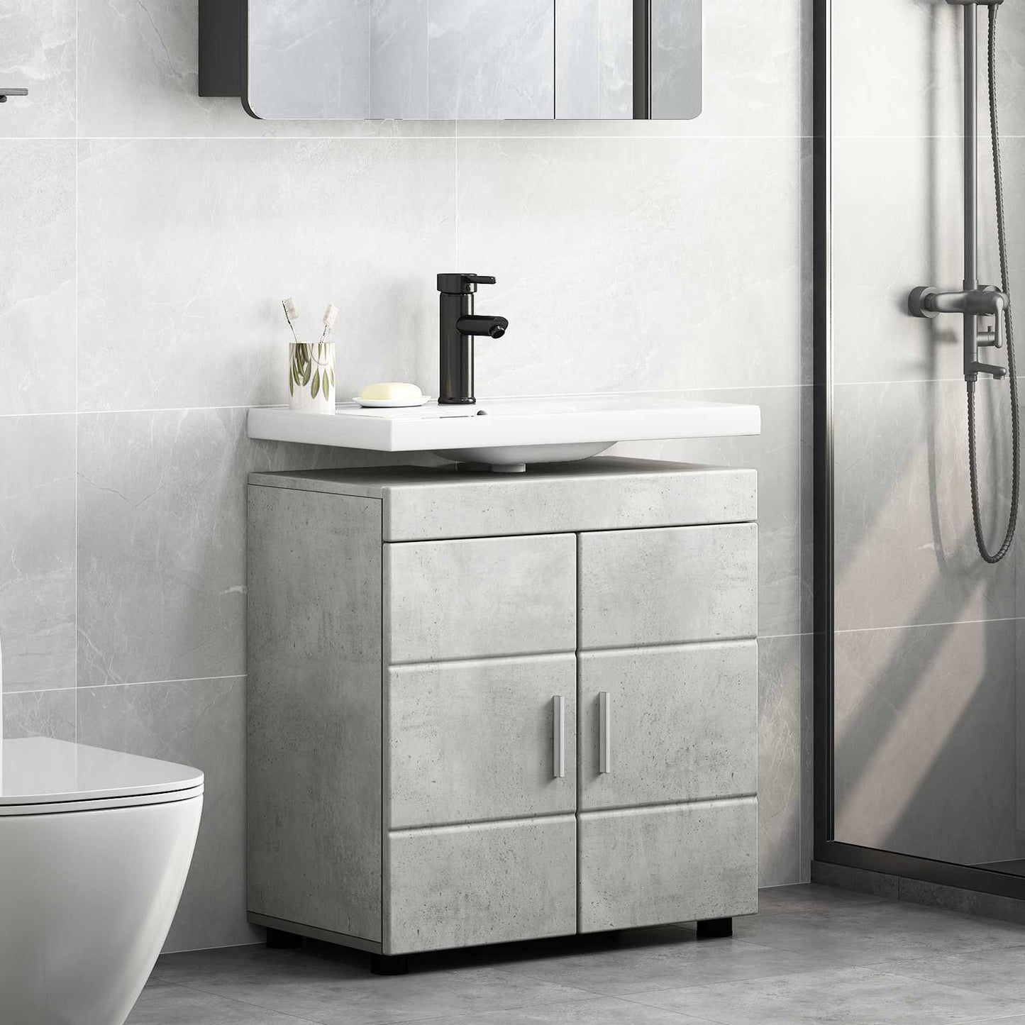 Bathroom Cabinet Set TULUM Concrete Grey 60 x 34 x 63 cm