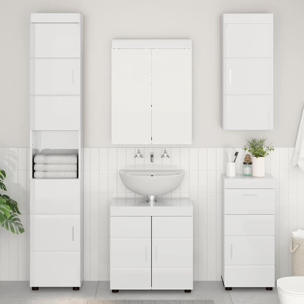 Bathroom Wall Cabinet TULUM High Gloss White 37 x 24.5 x 86 cm