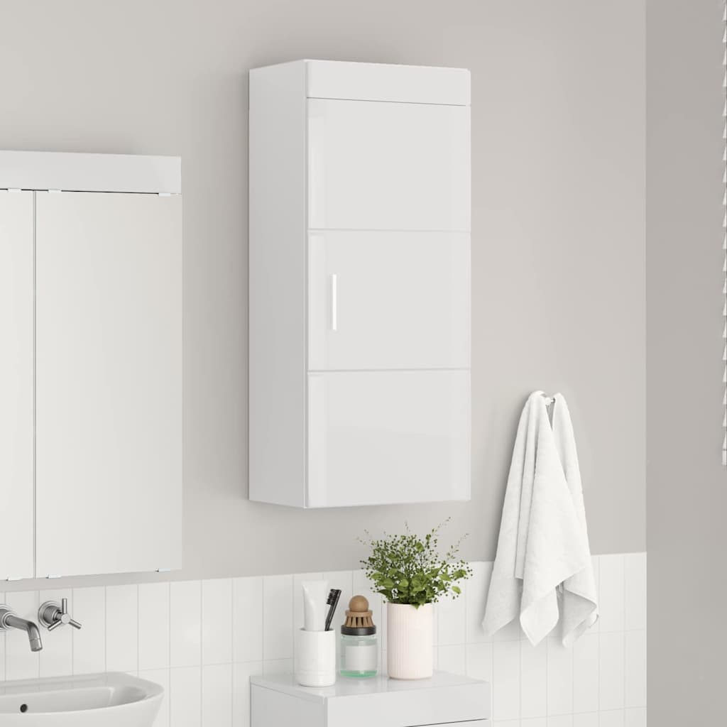 Bathroom Wall Cabinet TULUM High Gloss White 37 x 24.5 x 86 cm