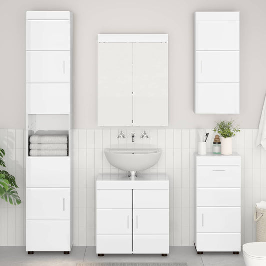 Bathroom Wall Cabinet TULUM High Gloss White 37 x 24.5 x 86 cm