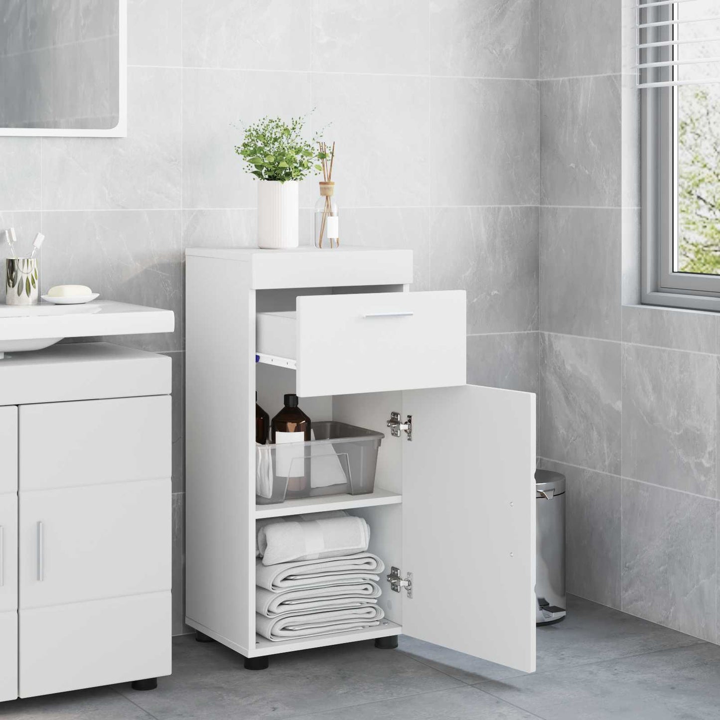 Bathroom Cabinet Set with Drawer TULUM White 37 x 31.5 x 82 cm