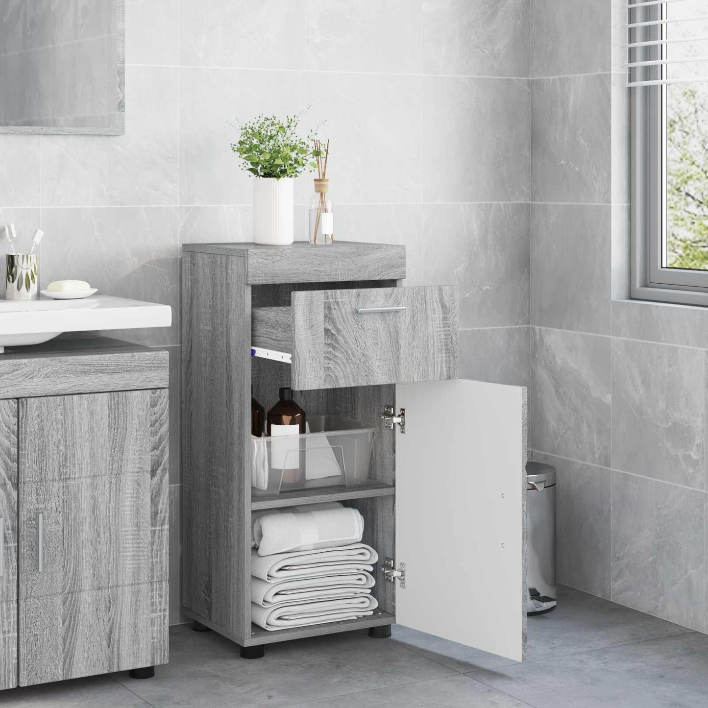 Bathroom Cabinet Set TULUM Grey Sonoma 37 x 31.5 x 82 cm