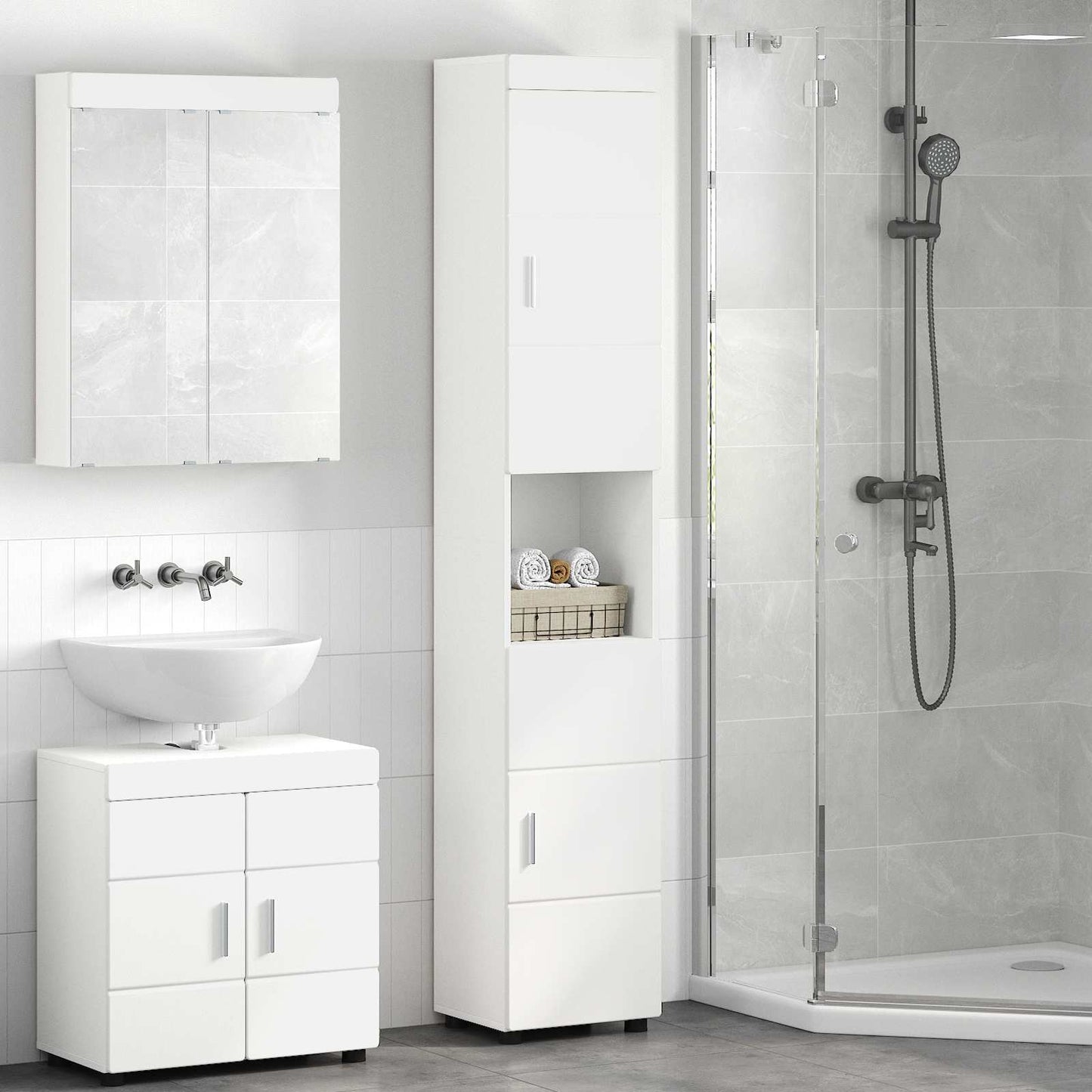 Bathroom Cabinet Set TULUM White 37 x 31.5 x 203 cm