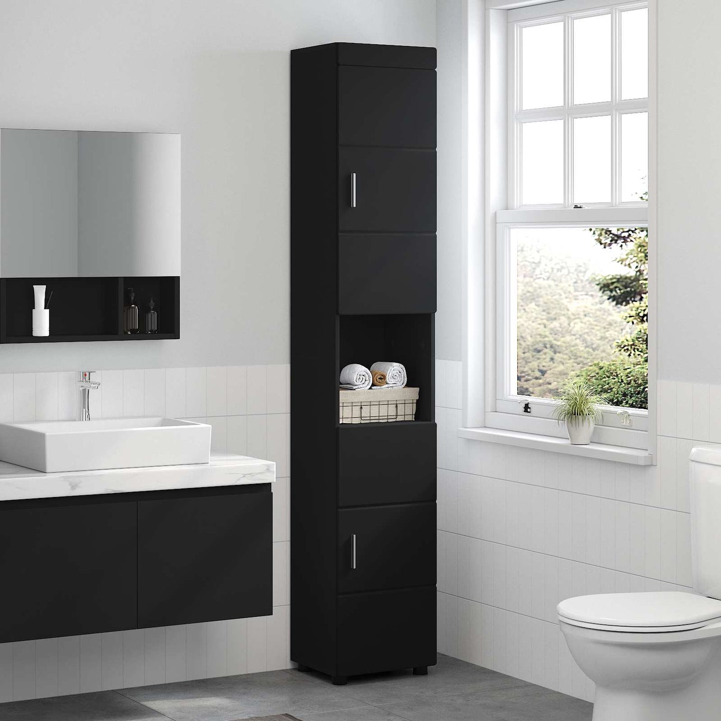 Bathroom Cabinet Set TULUM Black 37 x 31.5 x 203 cm