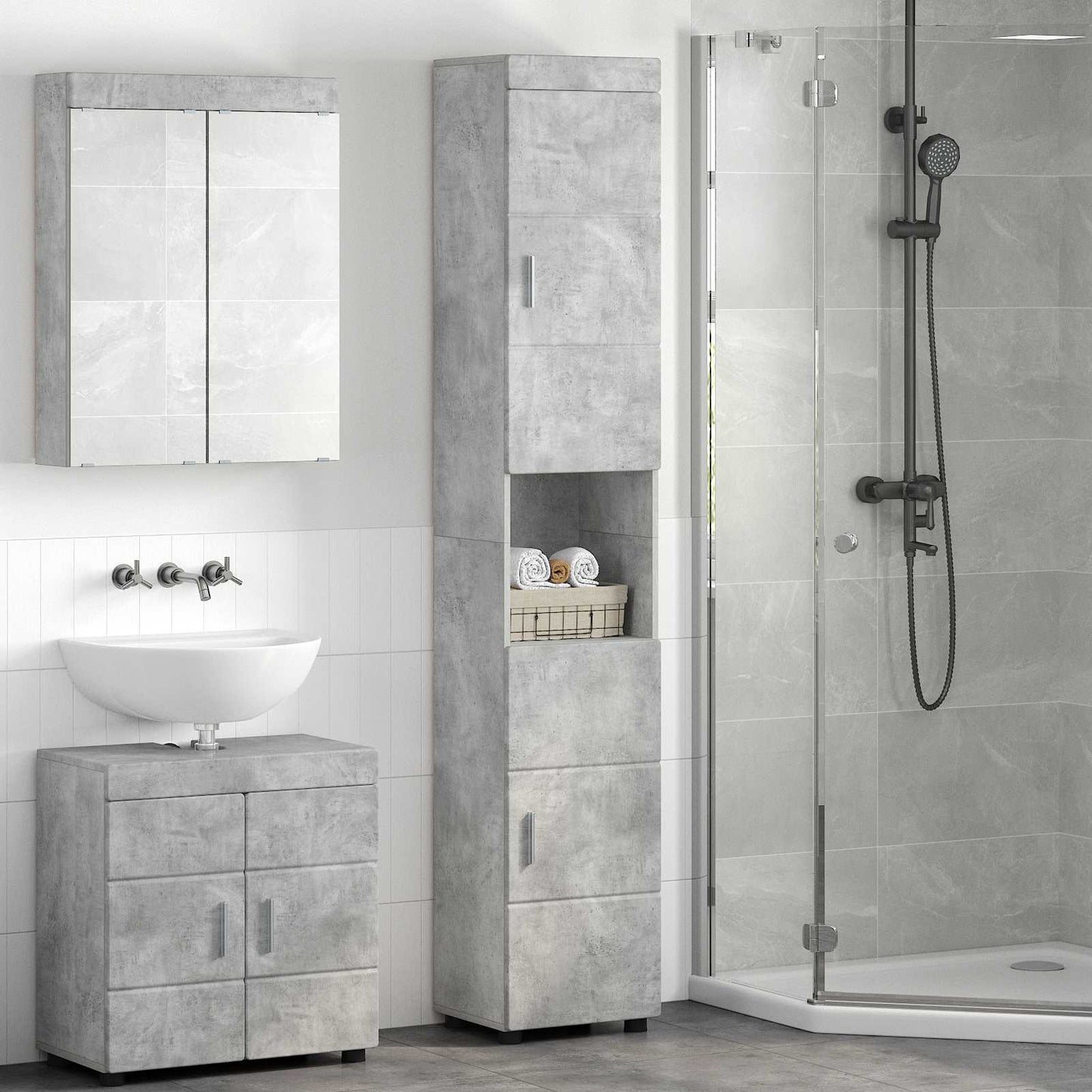 Bathroom Cabinet Set TULUM Concrete Grey 37 x 31.5 x 203 cm