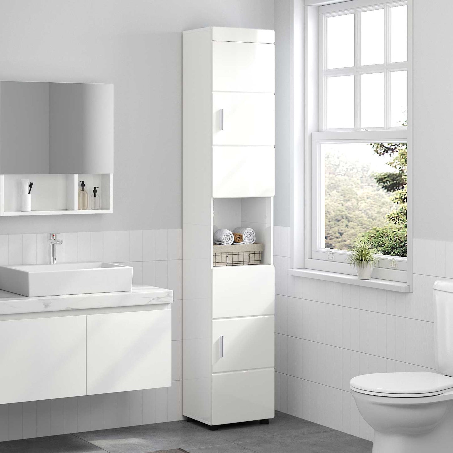 Bathroom Cabinet Set TULUM High Gloss White 37 x 31.5 x 203 cm