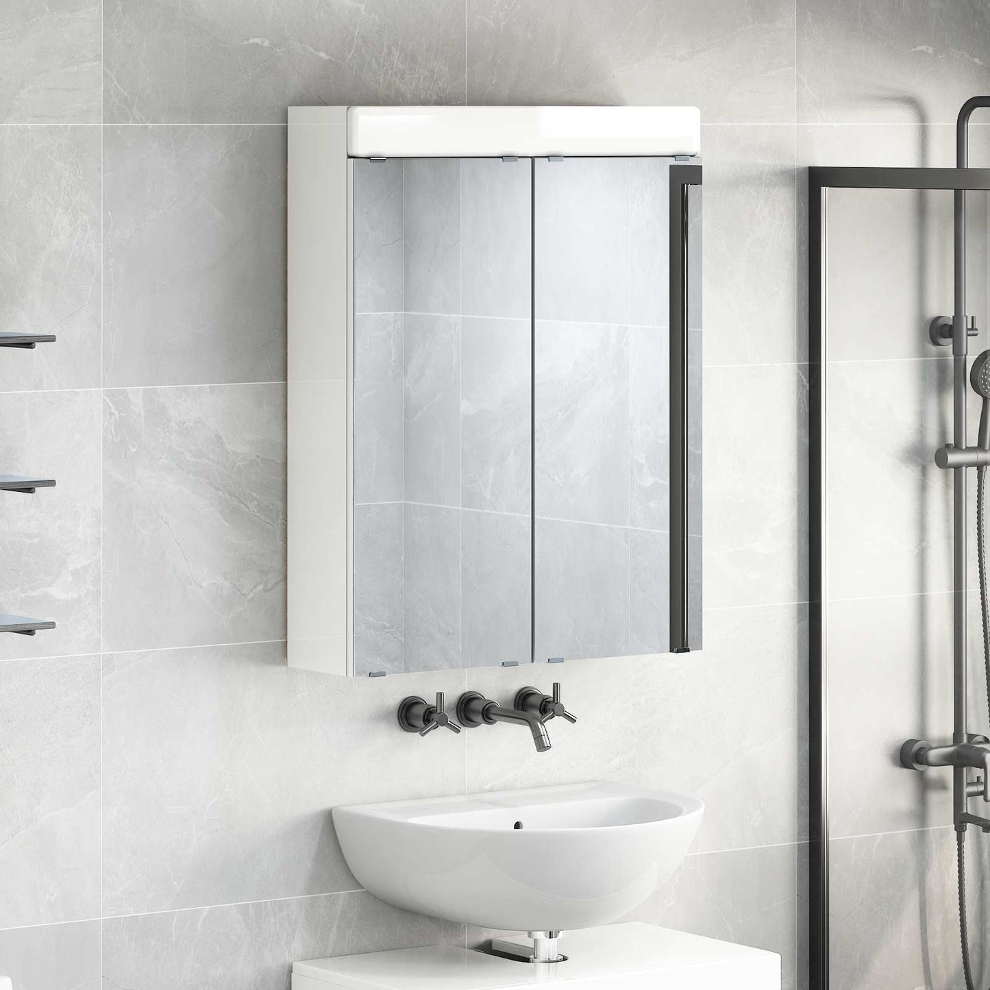Bathroom Mirror Cabinet TULUM High Gloss White Engineered Wood