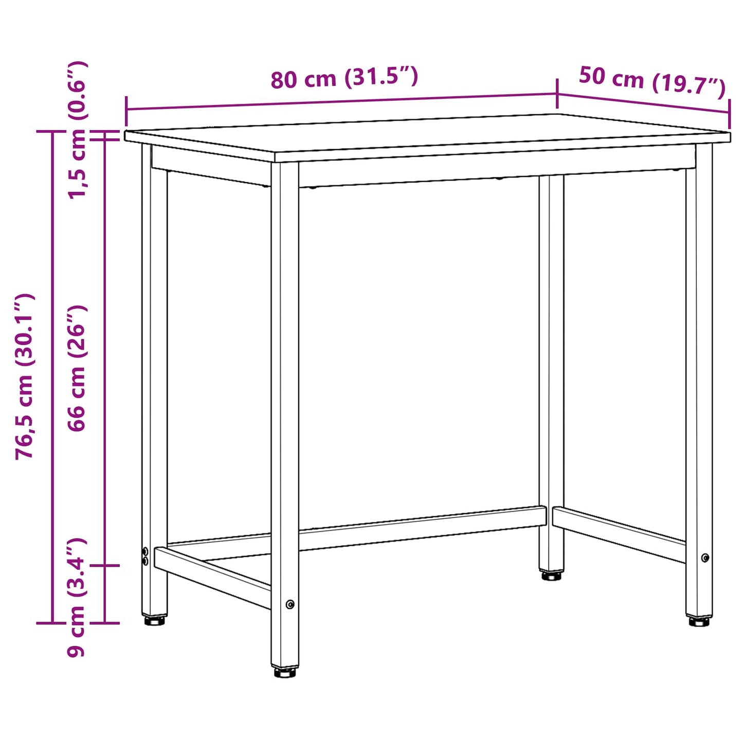 Table Grey Sonoma 80 x 50 x 76.5 cm Engineered Wood and Steel