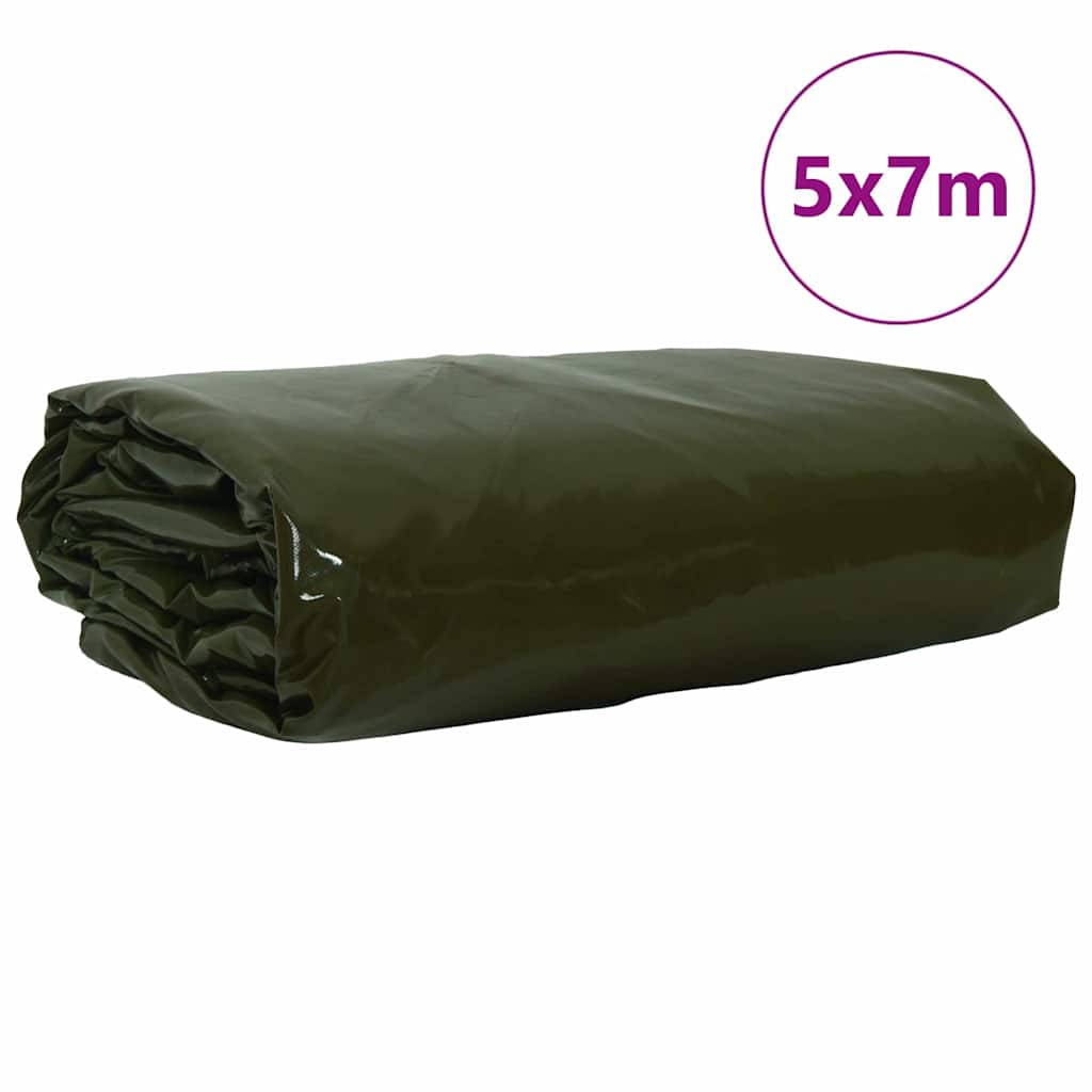 Tarpaulin 650g / m² Olive Green 5 x 7 m Canvas with PVC Coating