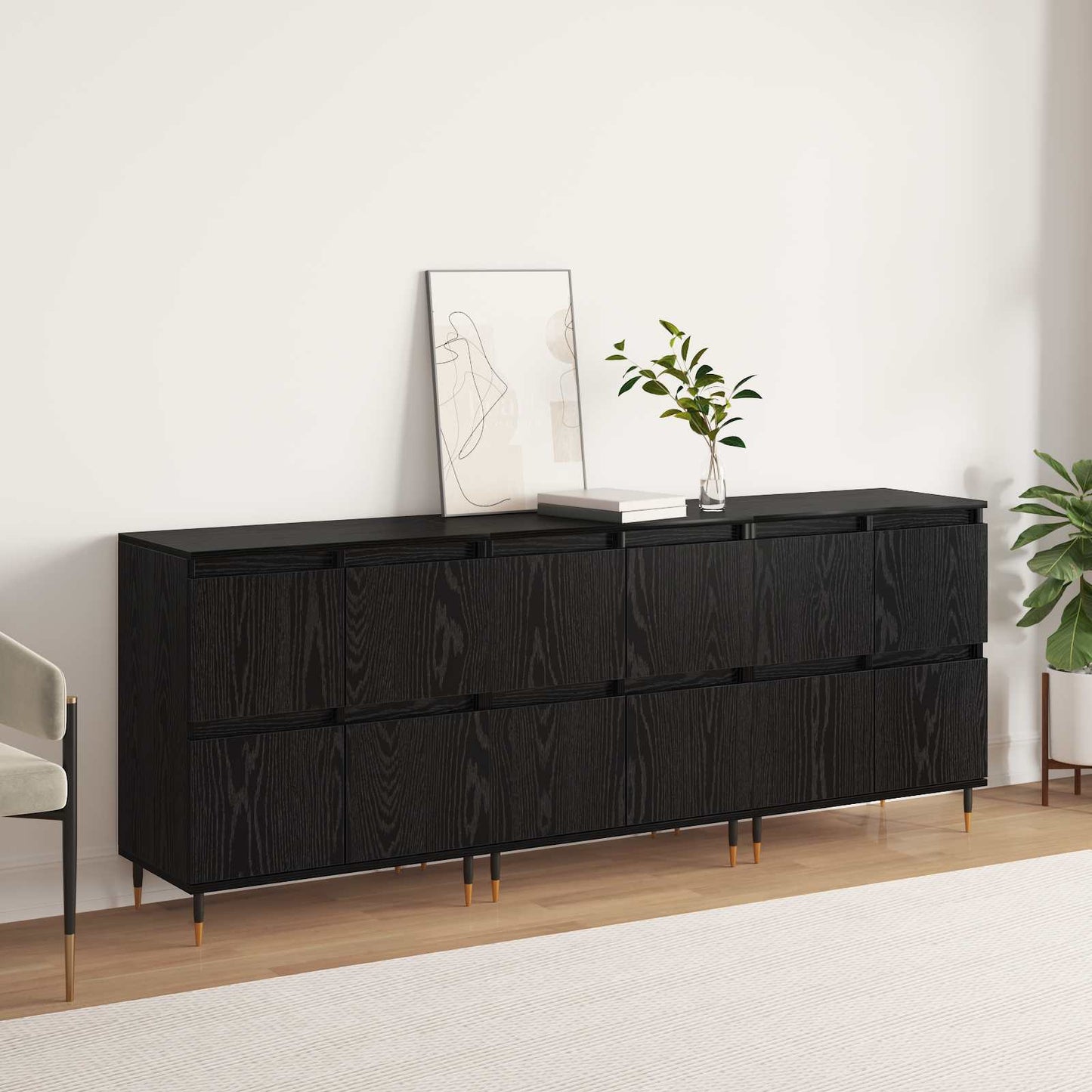 Storage Cabinet 3 pcs Black Oak 60 x 35 x 70 cm
