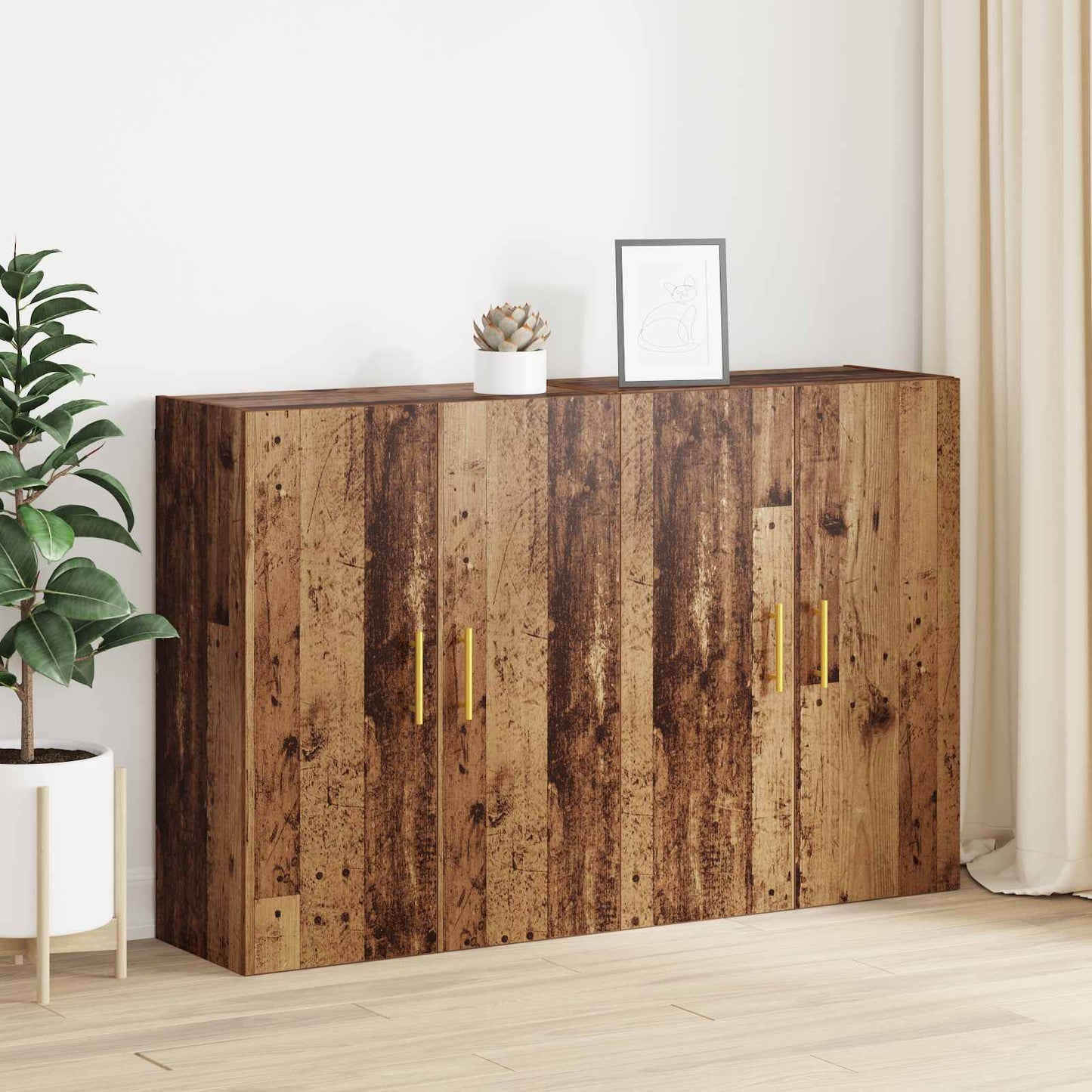 Wall-Mounted Cabinet 2 pcs Old Wood 69.5 x 34 x 90 cm