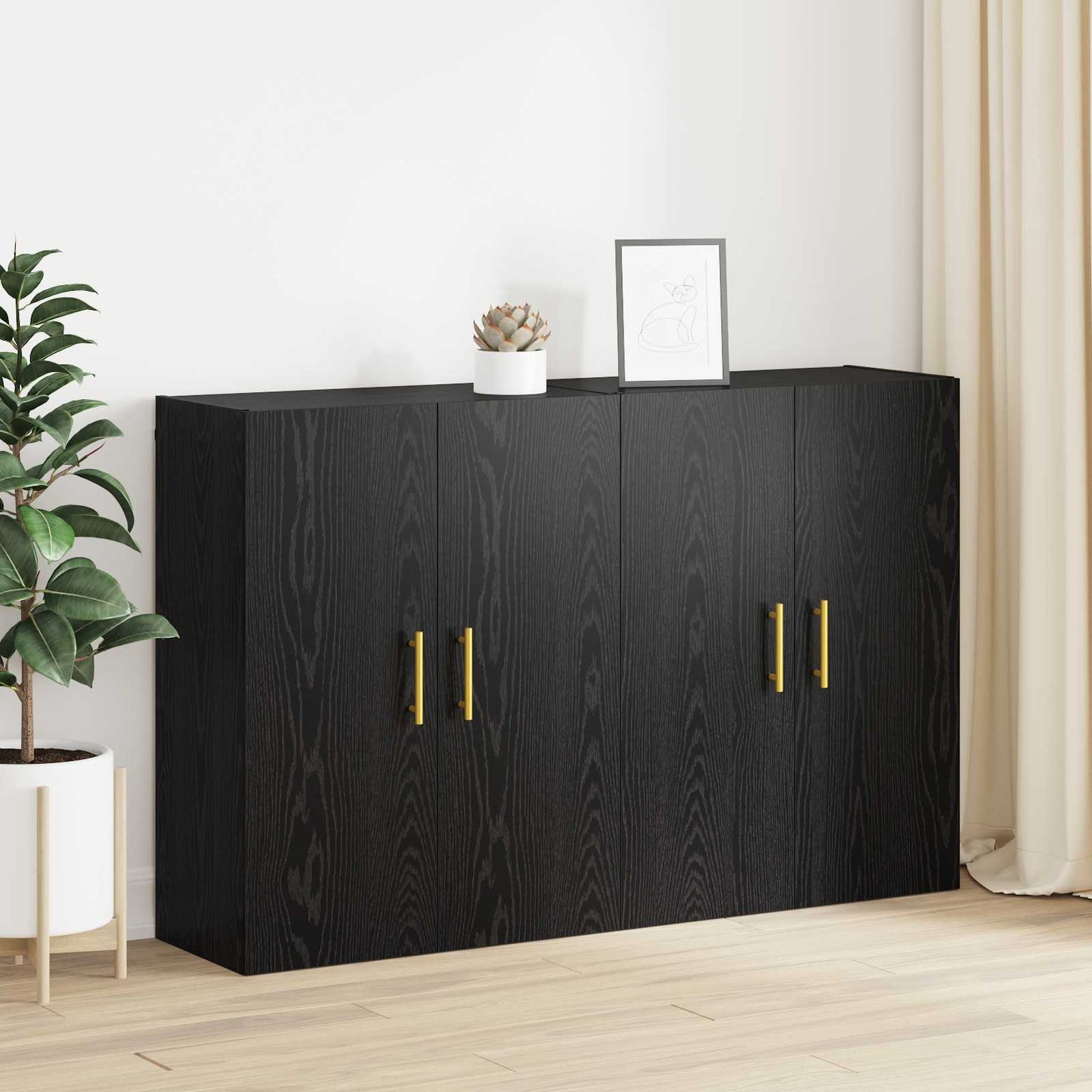 Wall-Mounted Cabinet 2 pcs Black Oak 69.5 x 34 x 90 cm