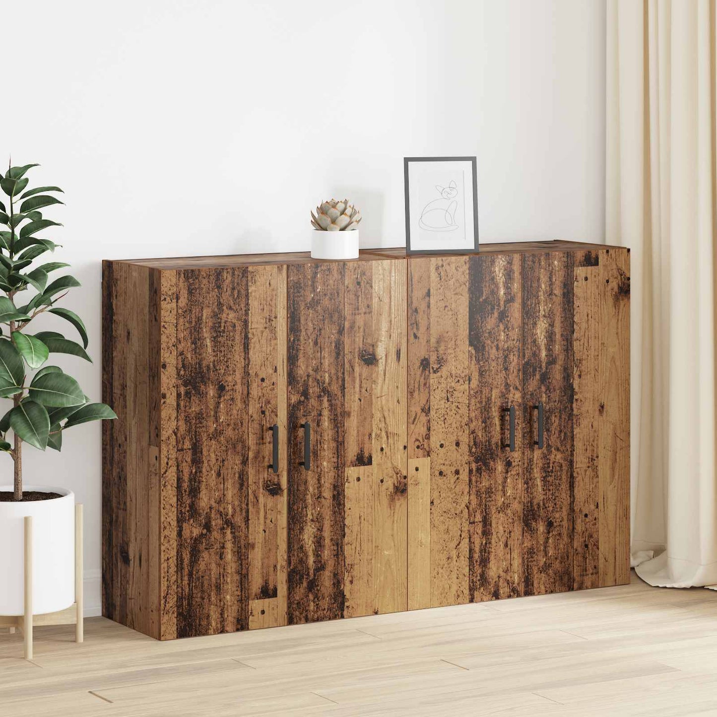 Wall-Mounted Cabinet 2 pcs Old Wood 69.5 x 34 x 90 cm