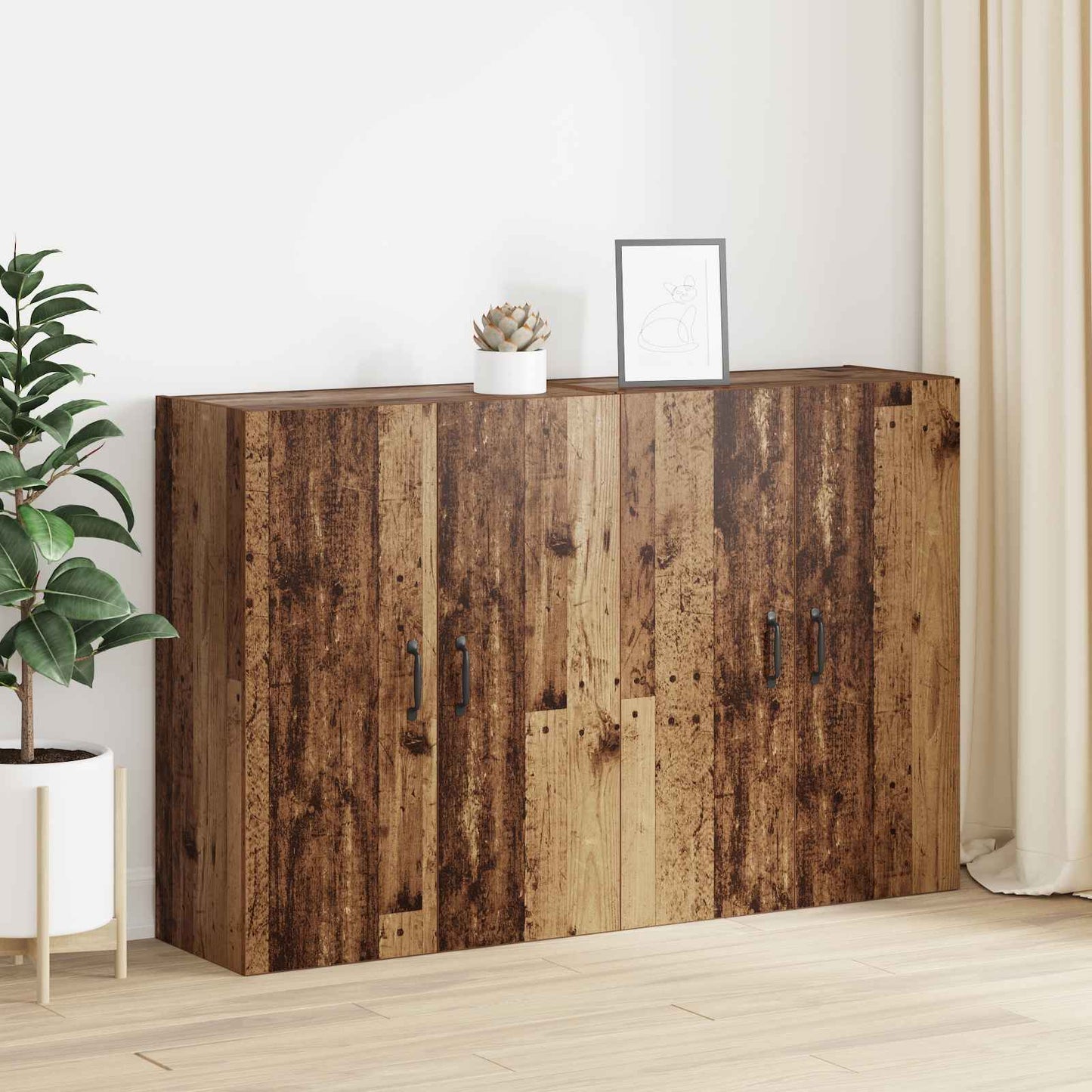 Wall-Mounted Cabinet 2 pcs Old Wood 69.5 x 34 x 90 cm