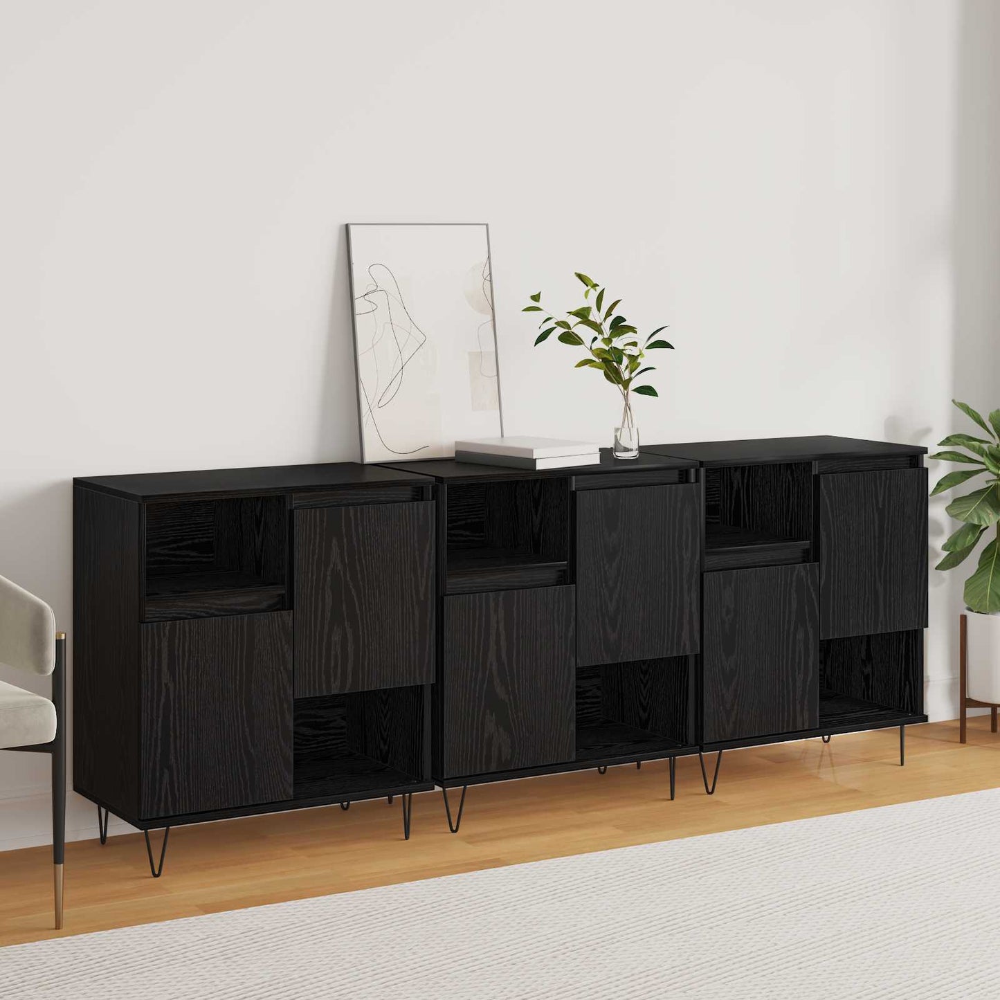 Sideboard 3 pcs Black Oak 60 x 35 x 70 cm
