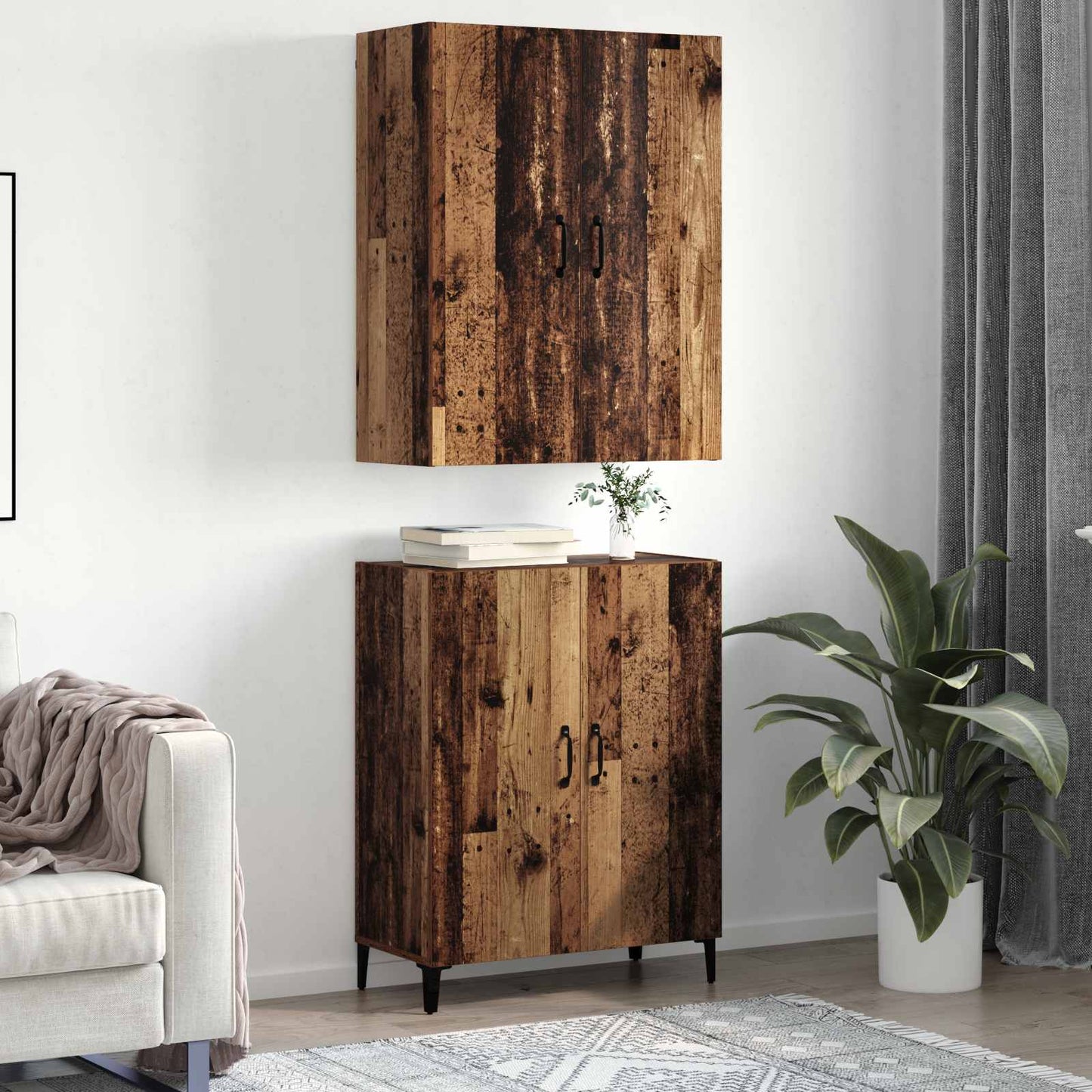 Highboard 2 pcs Old wood Engineered Wood