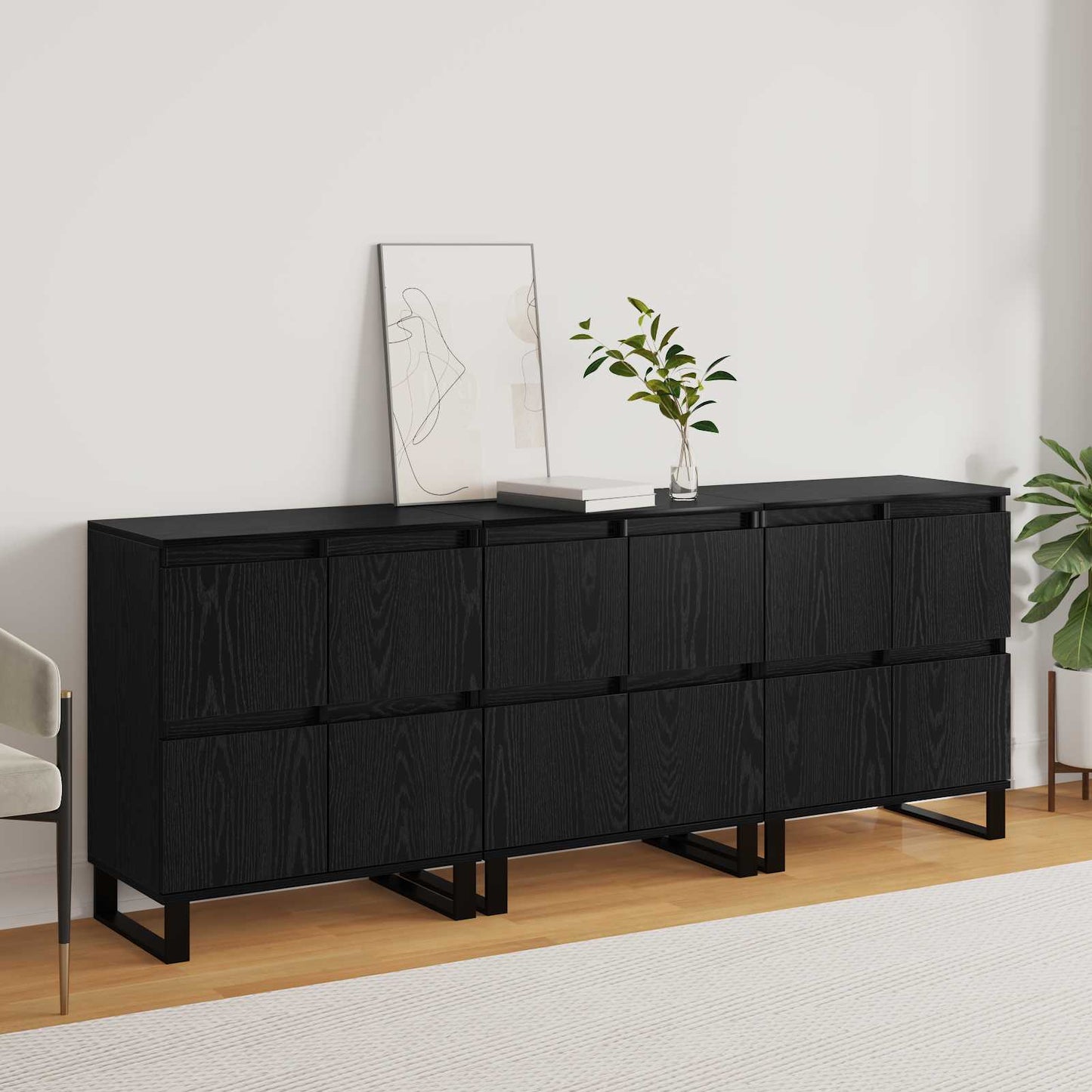 Sideboard 3 pcs Black Oak 60 x 35 x 70 cm