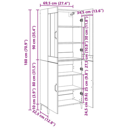 Highboard 2 pcs Old wood 69.5 x 34 x 180 cm Engineered Wood