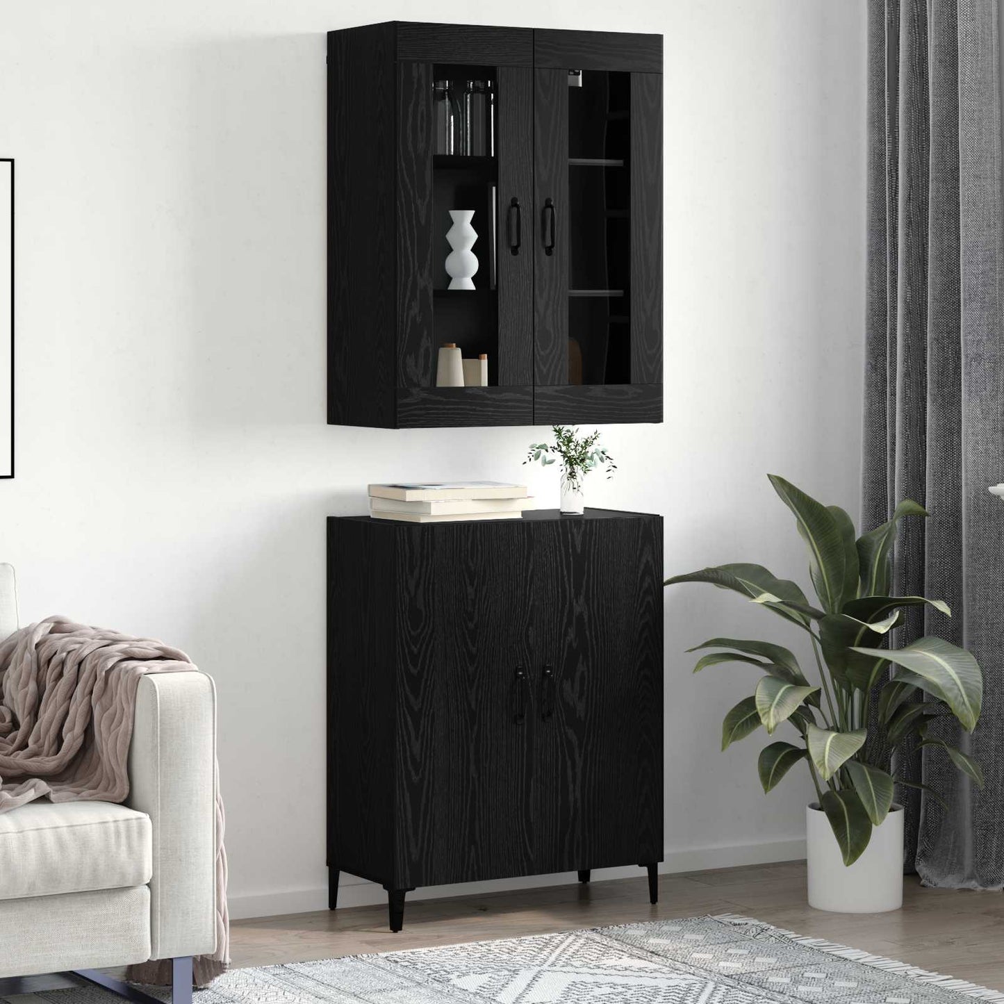 Highboard 2 pcs Black Oak 69.5 x 34 x 180 cm Engineered Wood