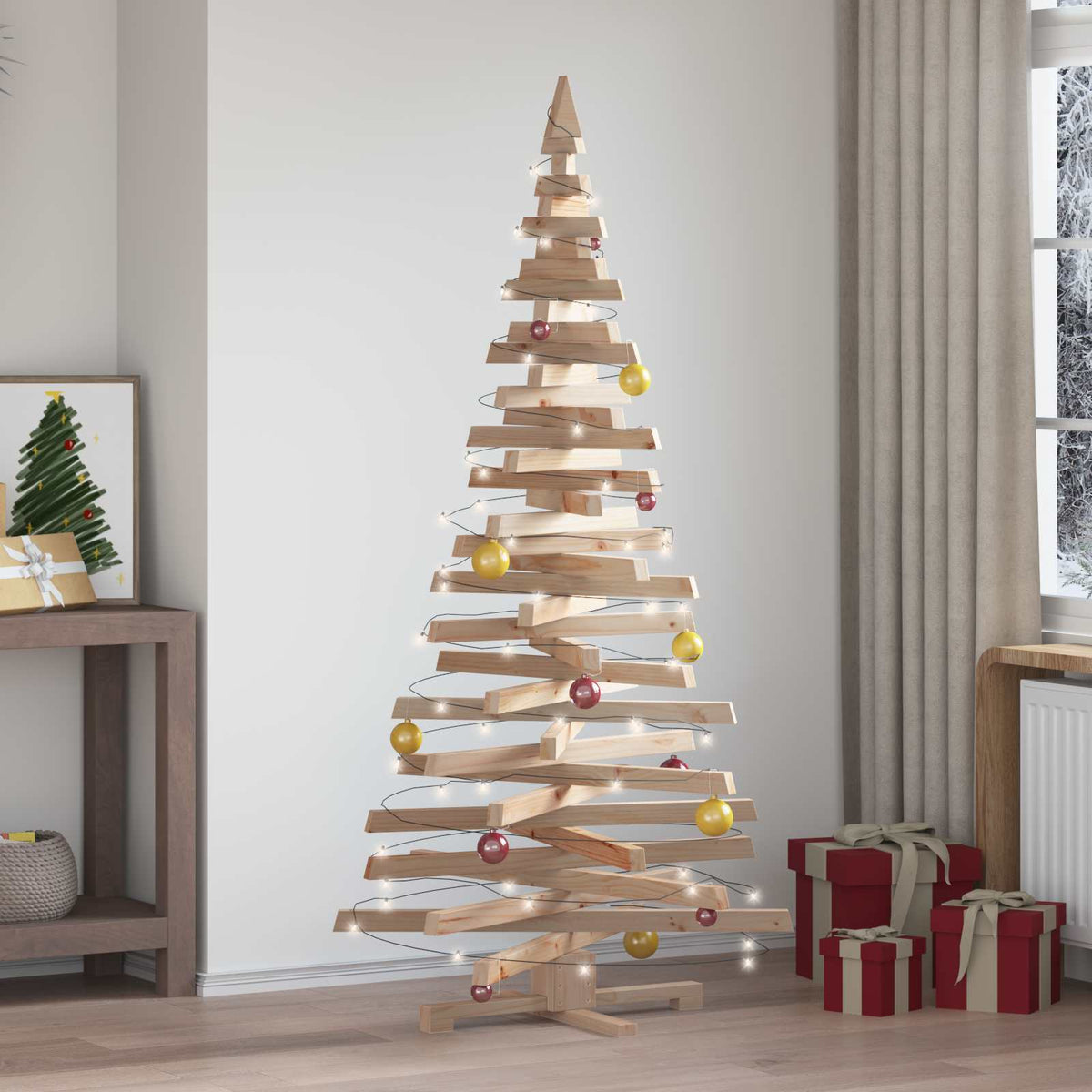 Wooden Christmas Tree KOTKA 180 cm Solid Pine Wood Natural