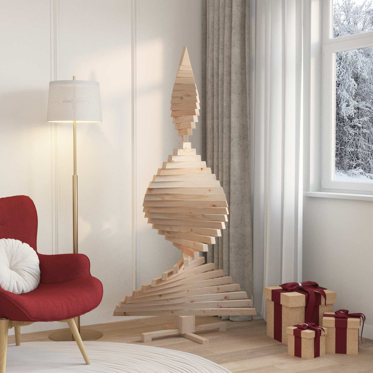 Wooden Christmas Tree KOTKA 180 cm Solid Pine Wood Natural
